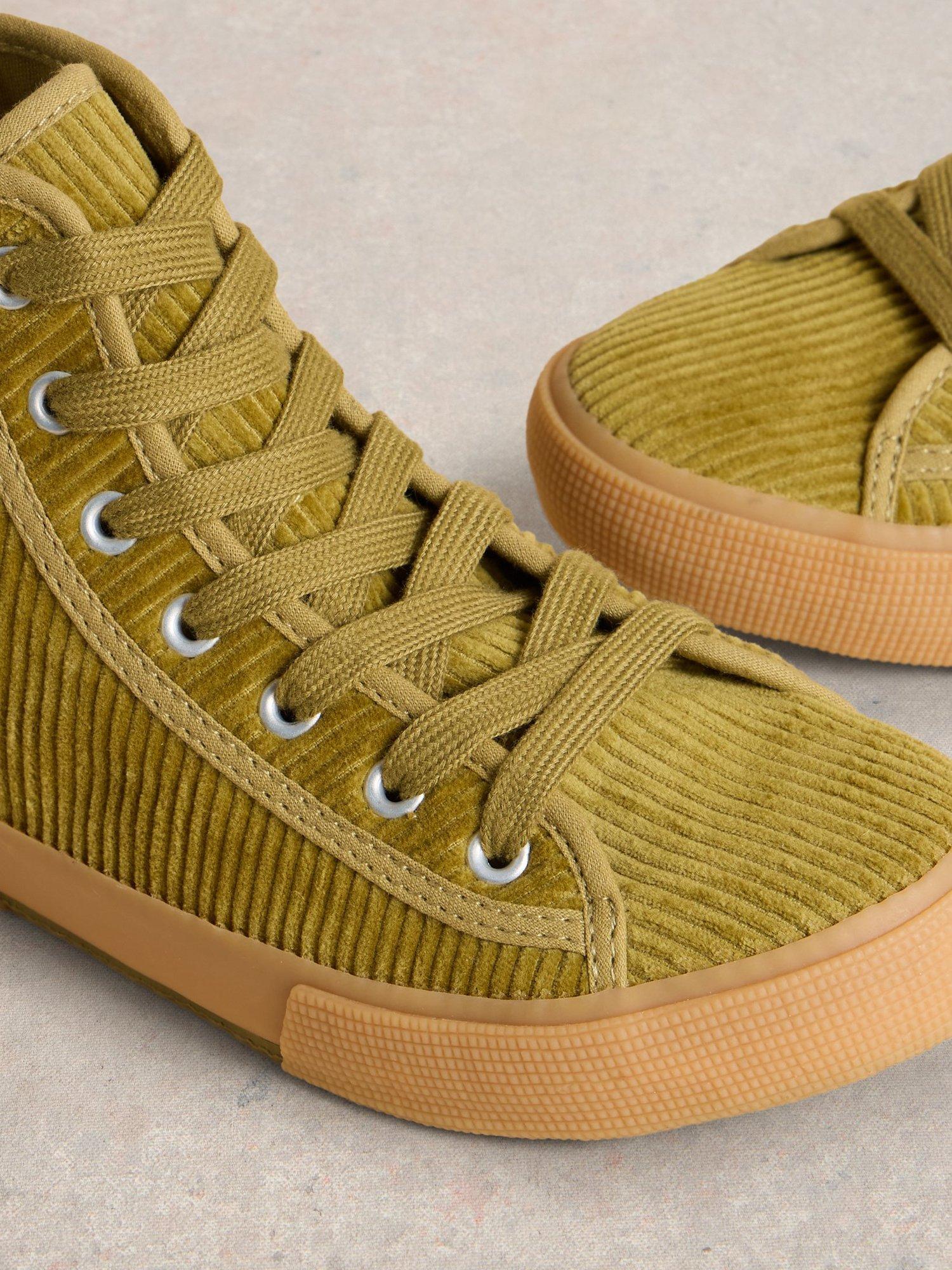 Product image 3 of 4, which shows White Stuff Pippa Corduroy High Top Trainers, Mid Green, 3