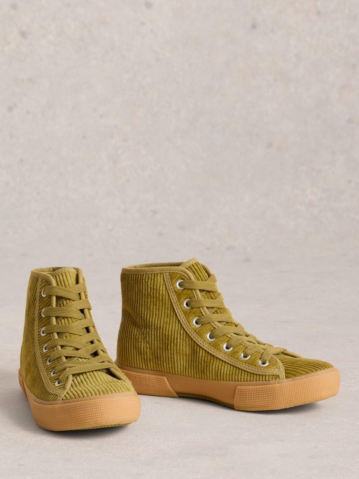 Product image 4 of 4, which shows White Stuff Pippa Corduroy High Top Trainers, Mid Green, 3