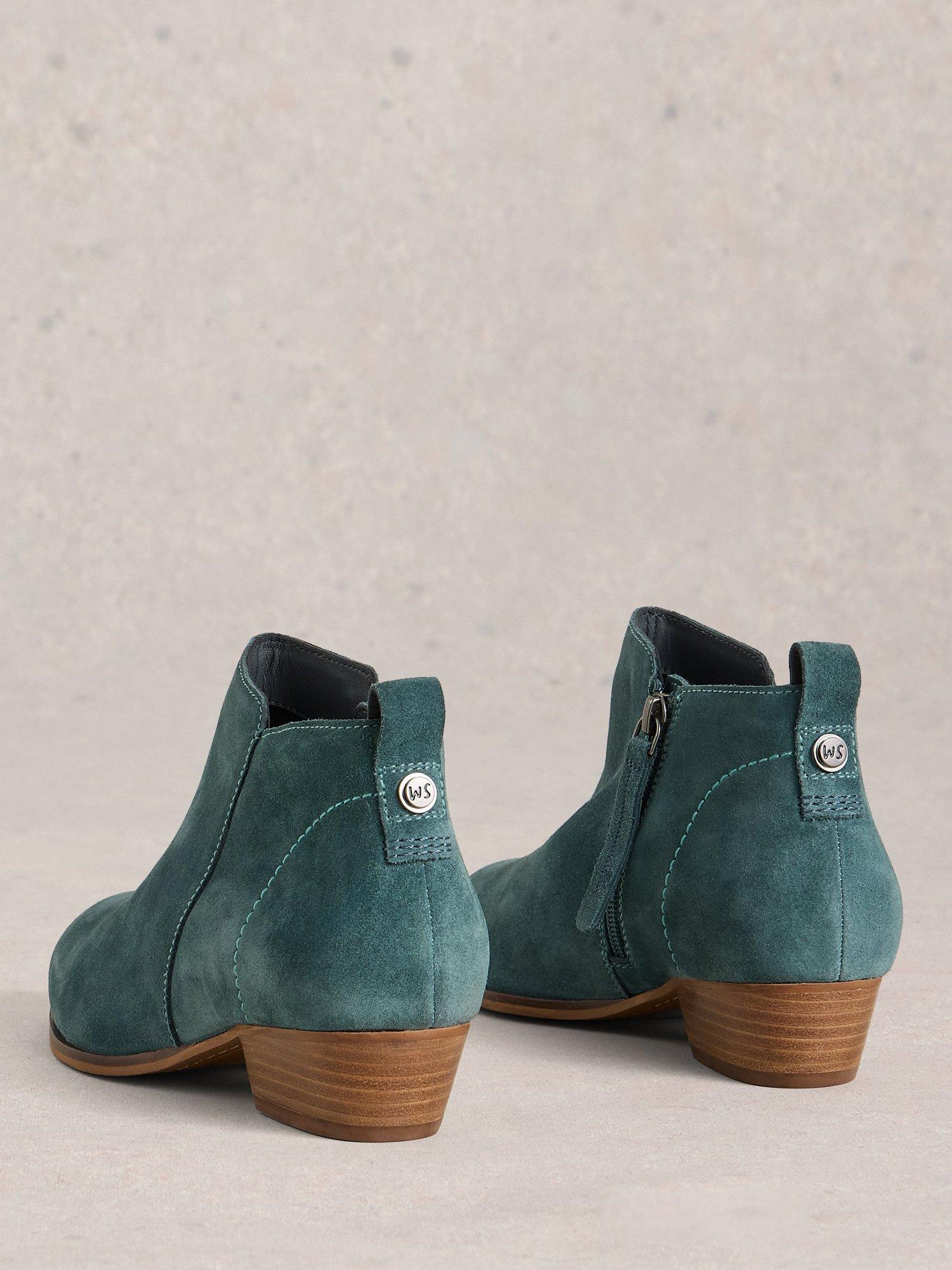Product image 2 of 4, which shows White Stuff Suede Almond Toe Block Heel Wide Ankle Boots, Mid Teal, 8