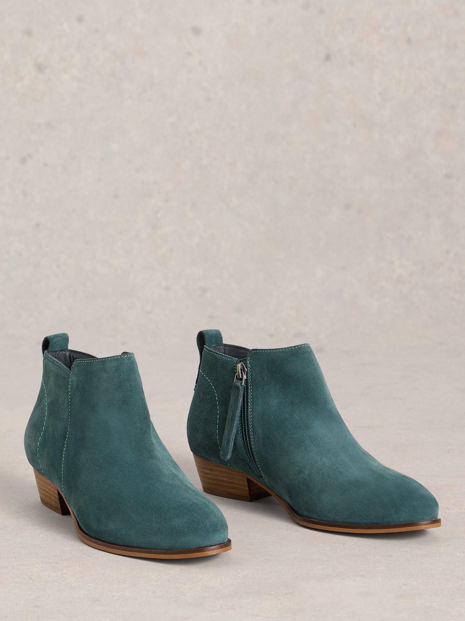 Product image 4 of 4, which shows White Stuff Suede Almond Toe Block Heel Wide Ankle Boots, Mid Teal, 8