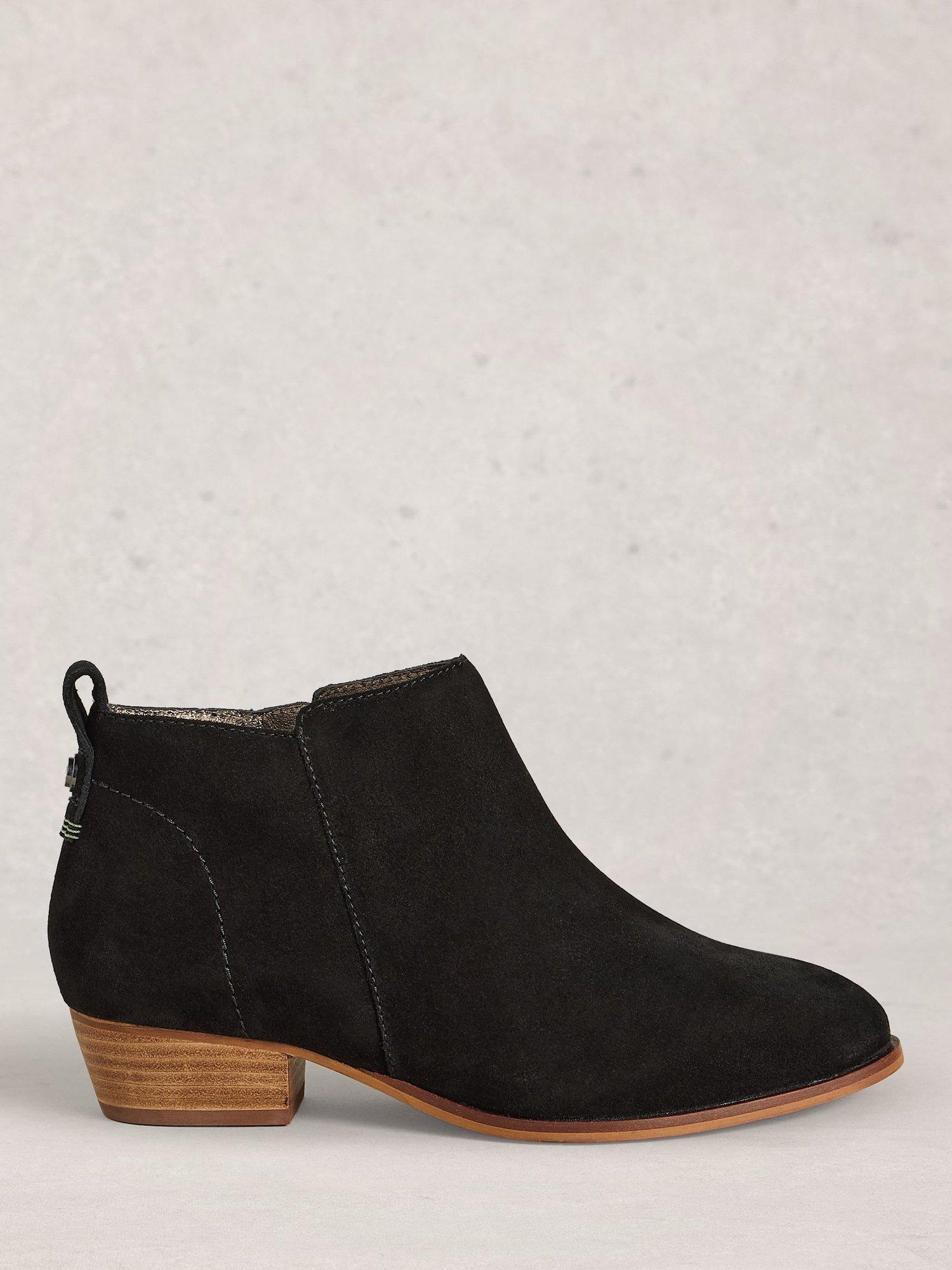 Product image 1 of 4, which shows White Stuff Suede Almond Toe Block Heel Wide Ankle Boots, Pure Black, 4