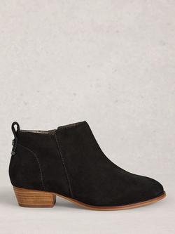 White Stuff Suede Almond Toe Block Heel Wide Ankle Boots, Pure Black