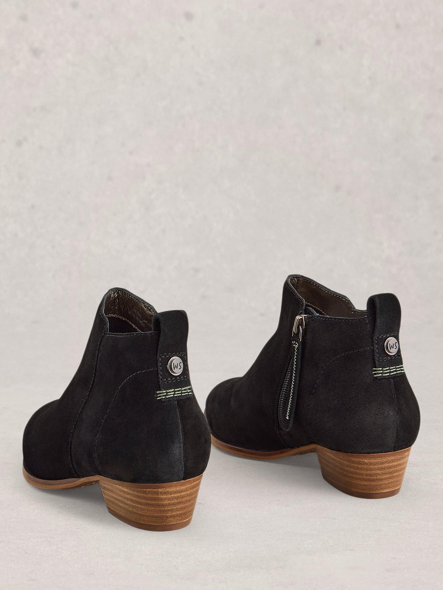 Product image 2 of 4, which shows White Stuff Suede Almond Toe Block Heel Wide Ankle Boots, Pure Black, 4