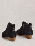 White Stuff Suede Almond Toe Block Heel Wide Ankle Boots, Pure Black