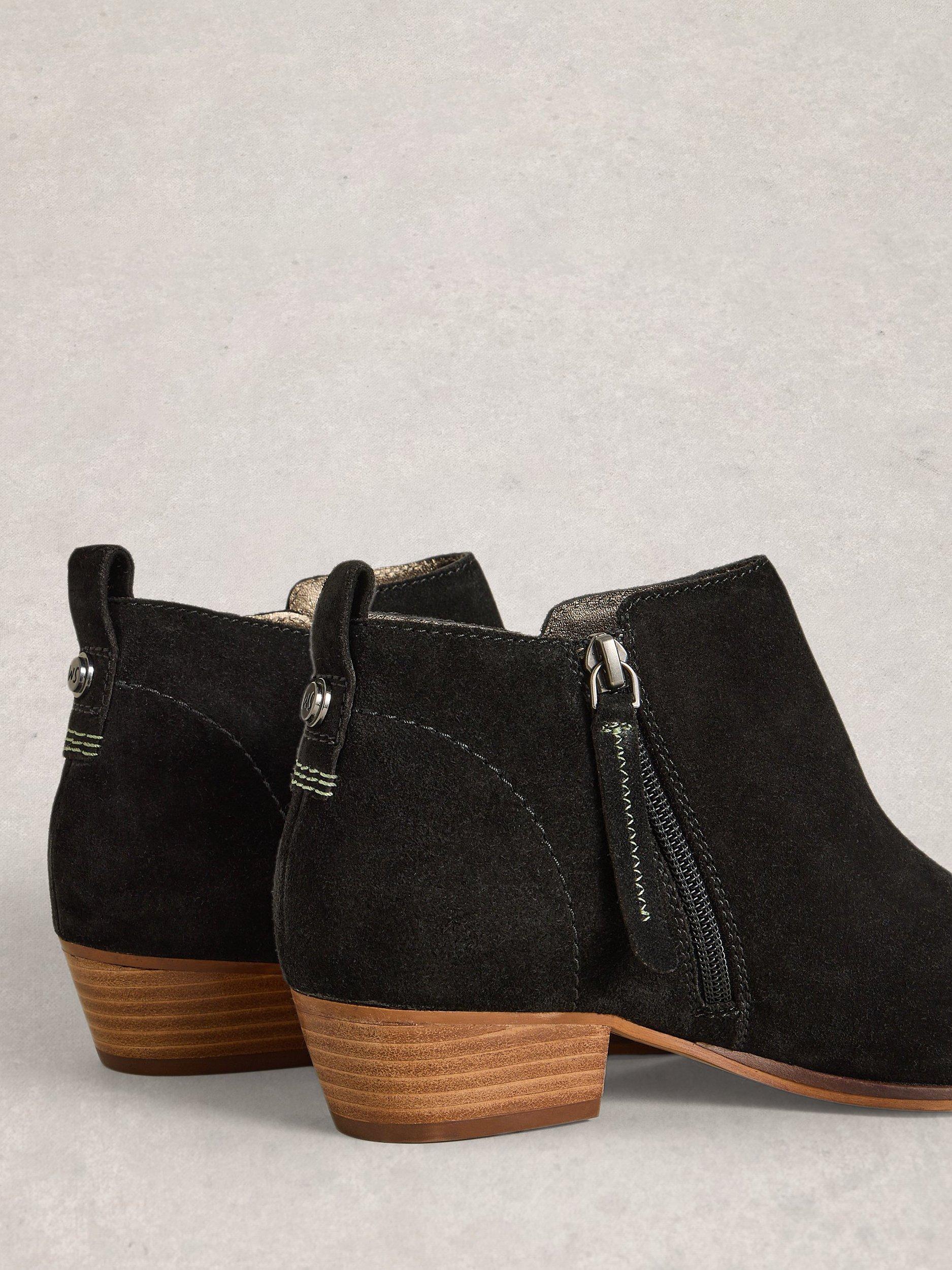 Product image 3 of 4, which shows White Stuff Suede Almond Toe Block Heel Wide Ankle Boots, Pure Black, 4