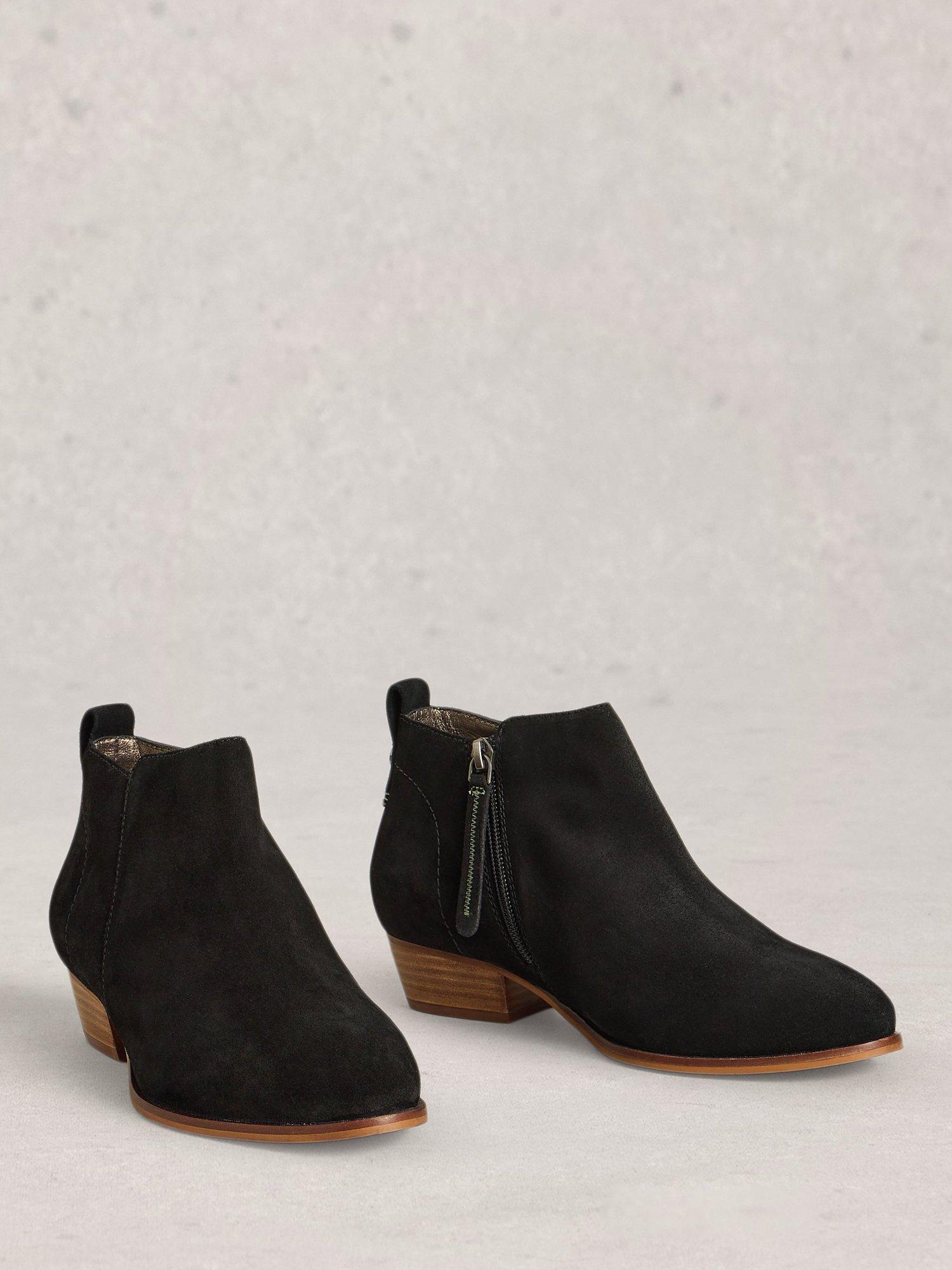 Product image 4 of 4, which shows White Stuff Suede Almond Toe Block Heel Wide Ankle Boots, Pure Black, 4