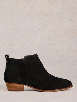 White Stuff Willow Suede Almond Toe Block Heel Ankle Boots, Black, Pure Black