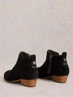 White Stuff Willow Suede Almond Toe Block Heel Ankle Boots, Black - view 2, Pure Black