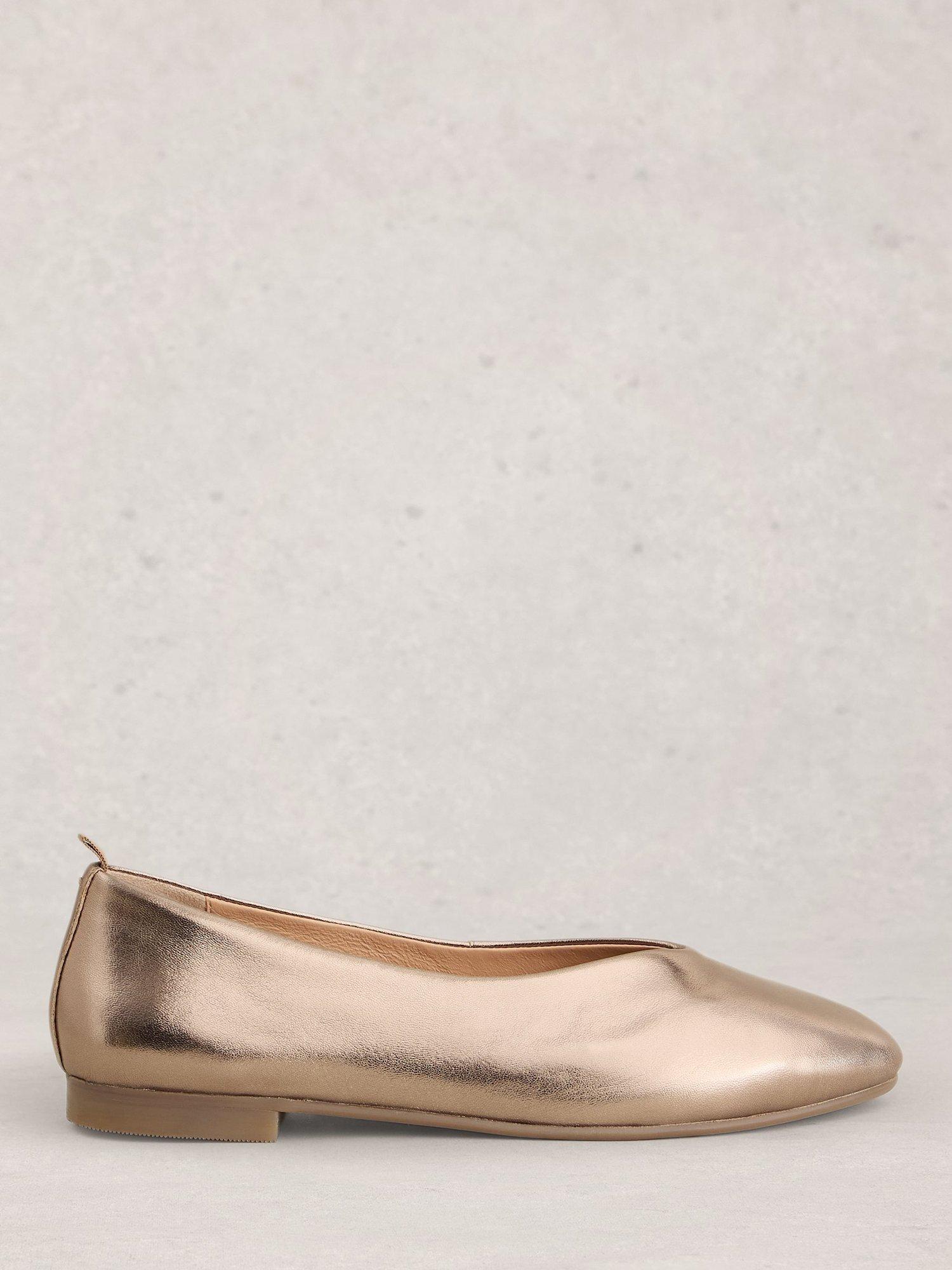 Product image 1 of 4, which shows White Stuff Cheri Leather Ballerina Pumps, Pewter Met, 3