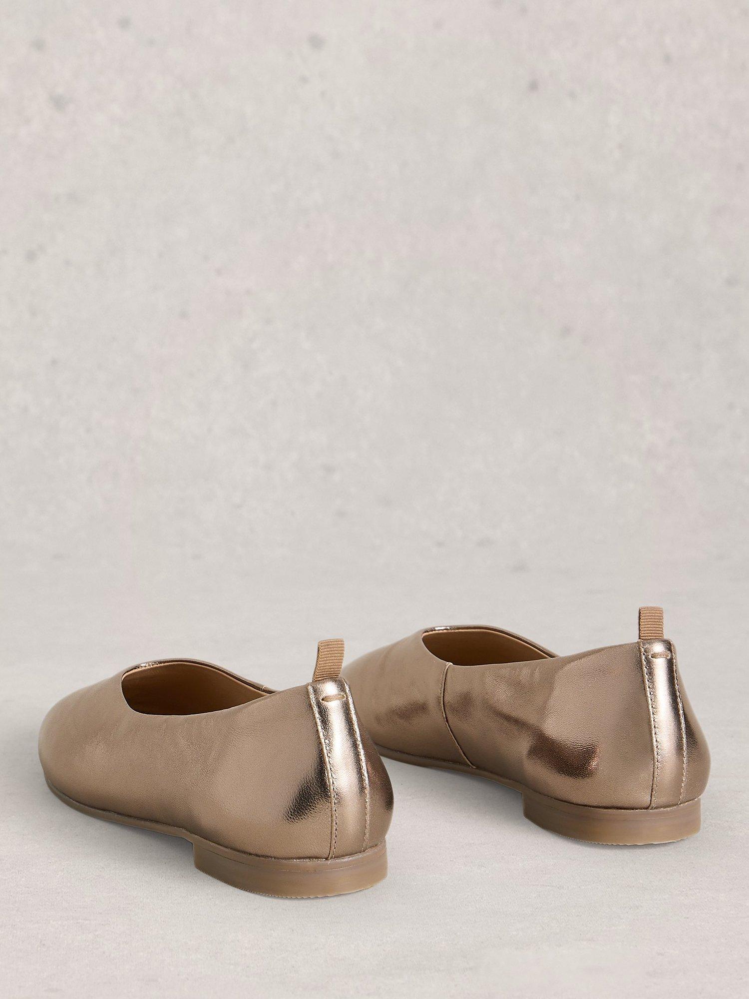 Product image 2 of 4, which shows White Stuff Cheri Leather Ballerina Pumps, Pewter Met, 3