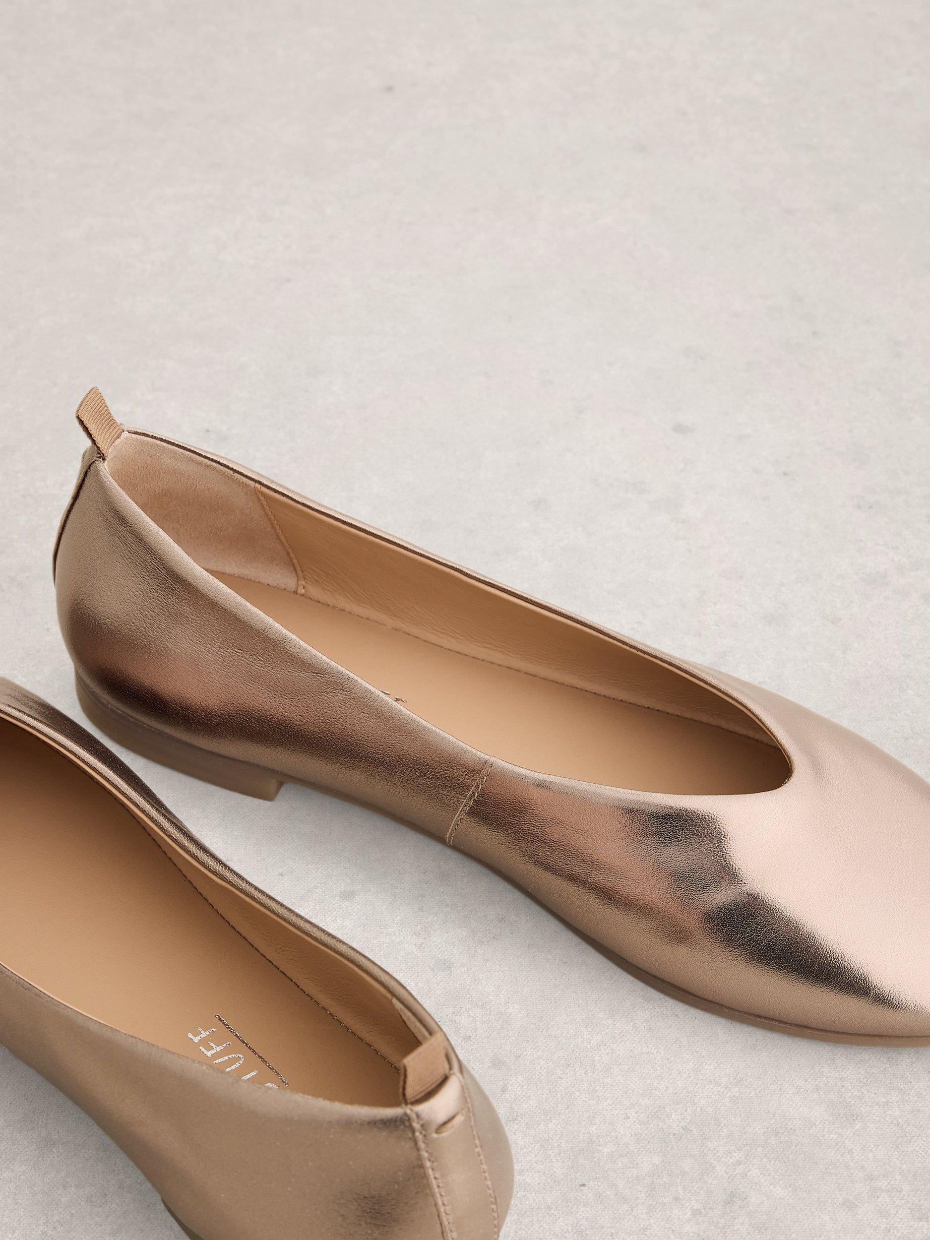 Product image 3 of 4, which shows White Stuff Cheri Leather Ballerina Pumps, Pewter Met, 3