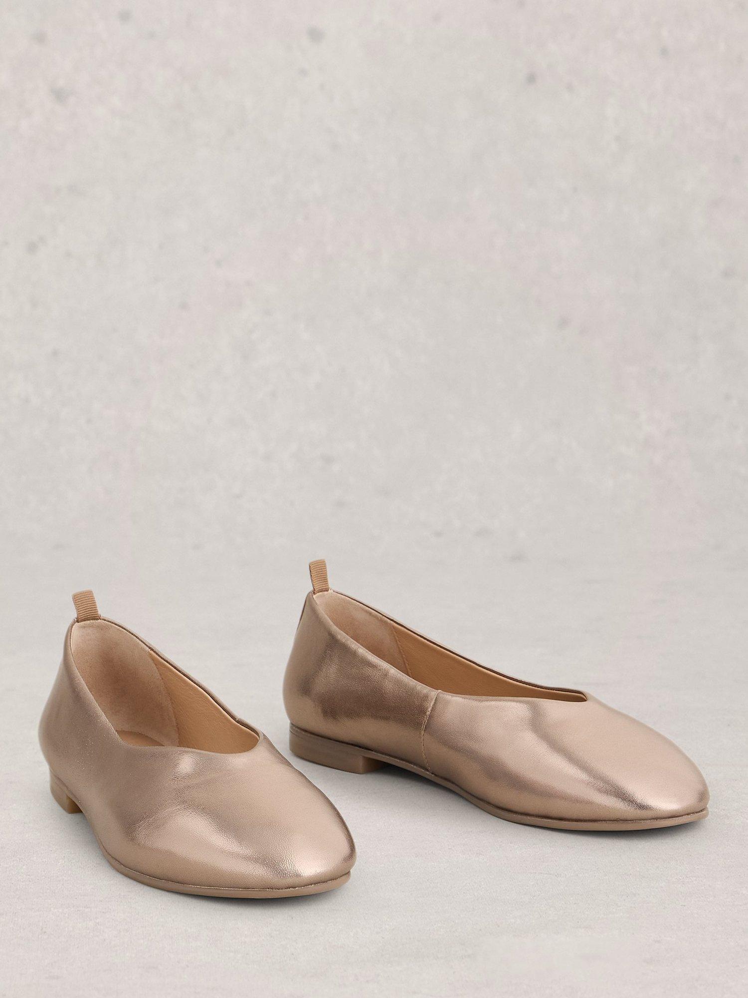 Product image 4 of 4, which shows White Stuff Cheri Leather Ballerina Pumps, Pewter Met, 3