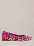 White Stuff Ellie Leather Woven Ballerina Pumps, Pink/Multi
