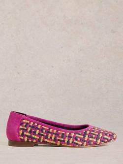 White Stuff Ellie Leather Woven Ballerina Pumps, Pink/Multi, Pink/Multi
