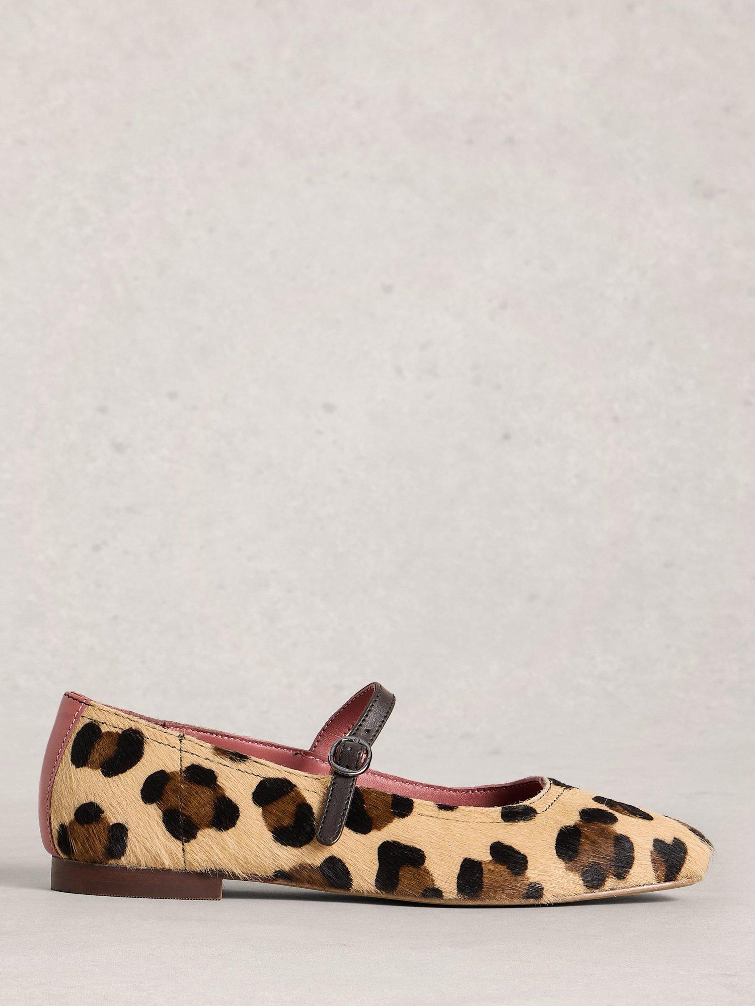 Product image 1 of 4, which shows White Stuff Suzi Leather Leopard Print Ballerina Pumps, Multi, 3
