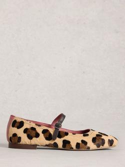 White Stuff Suzi Leather Leopard Print Ballerina Pumps, Multi, Multi