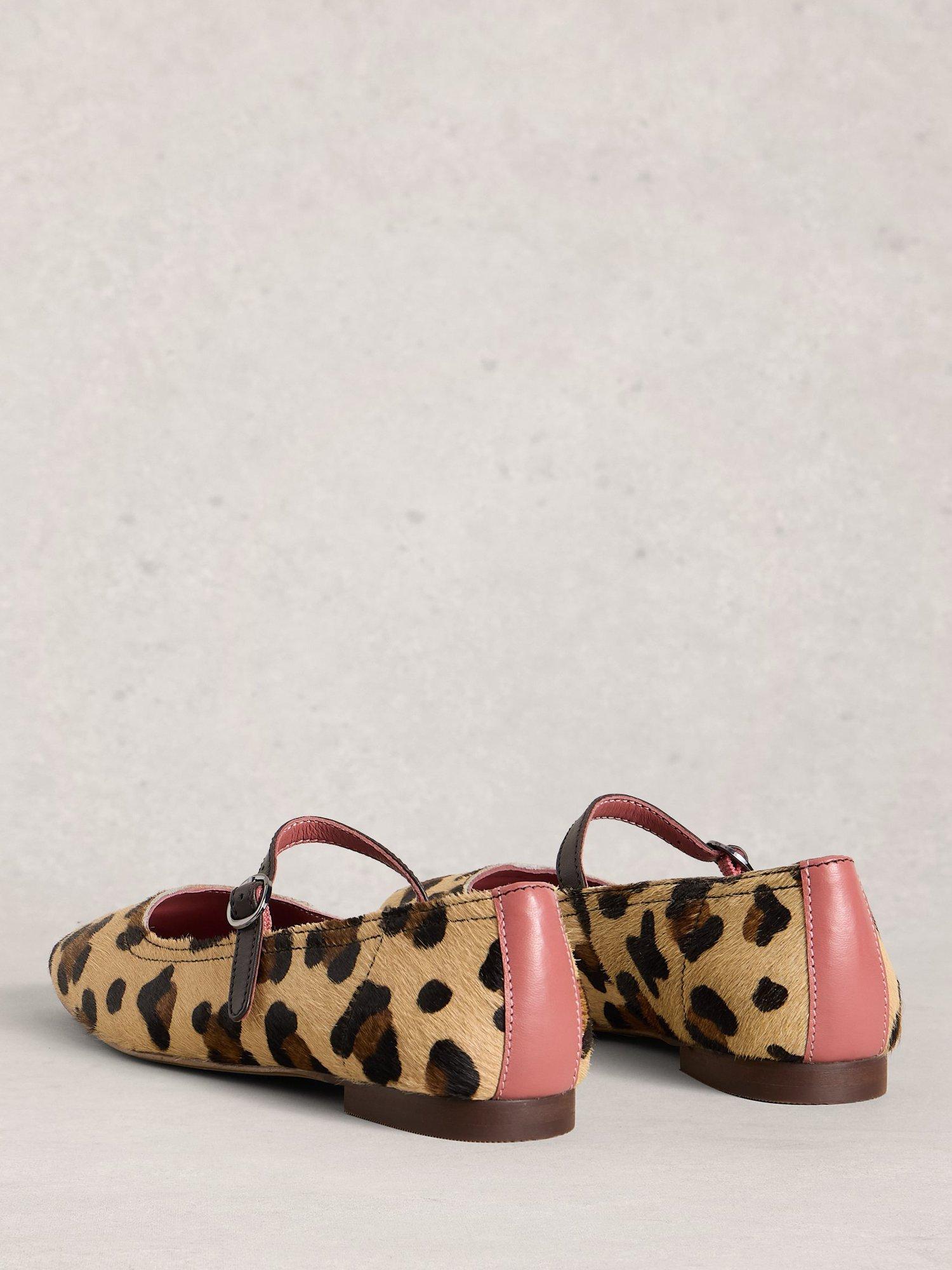 Product image 2 of 4, which shows White Stuff Suzi Leather Leopard Print Ballerina Pumps, Multi, 3