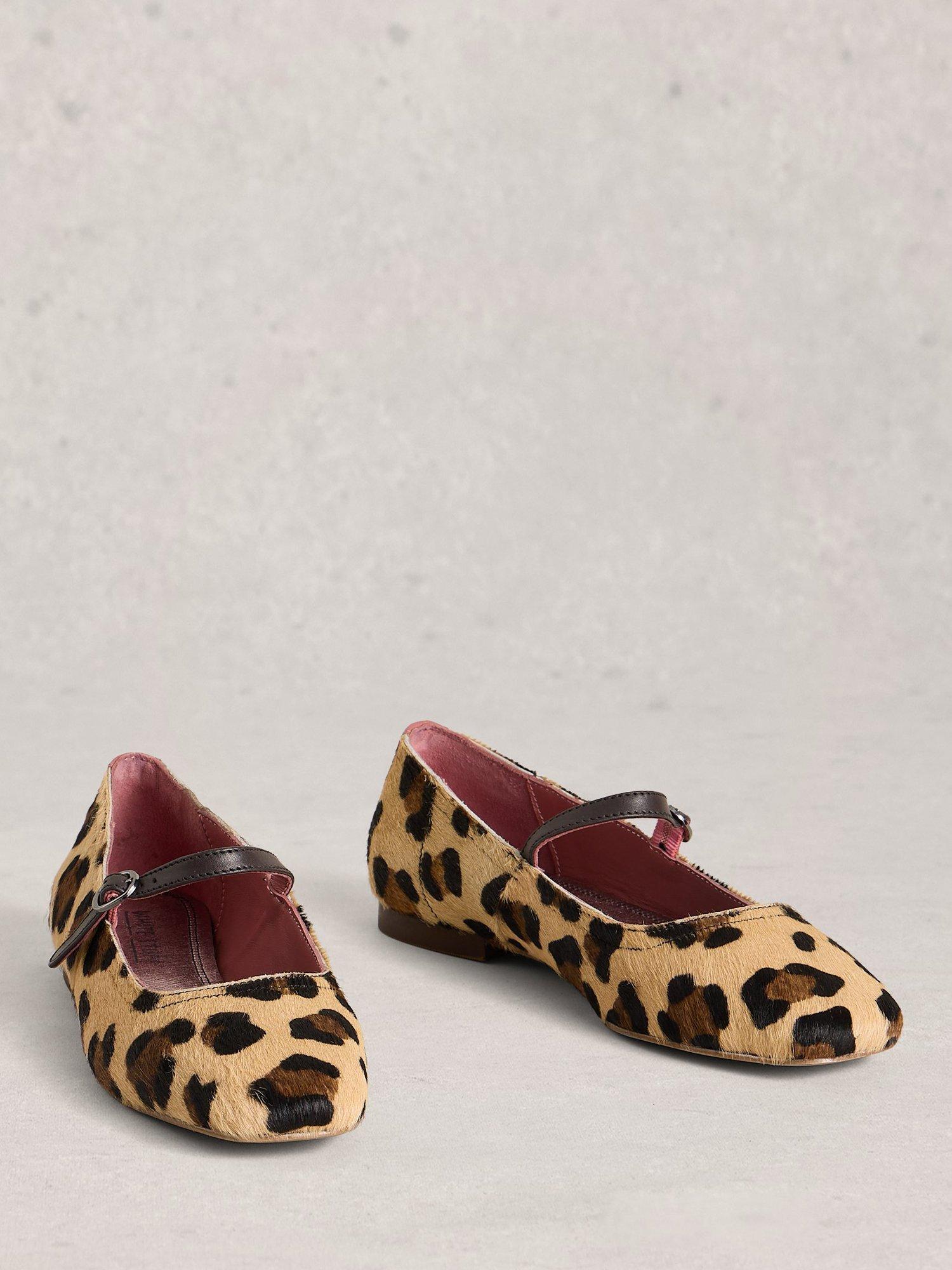 Product image 4 of 4, which shows White Stuff Suzi Leather Leopard Print Ballerina Pumps, Multi, 3