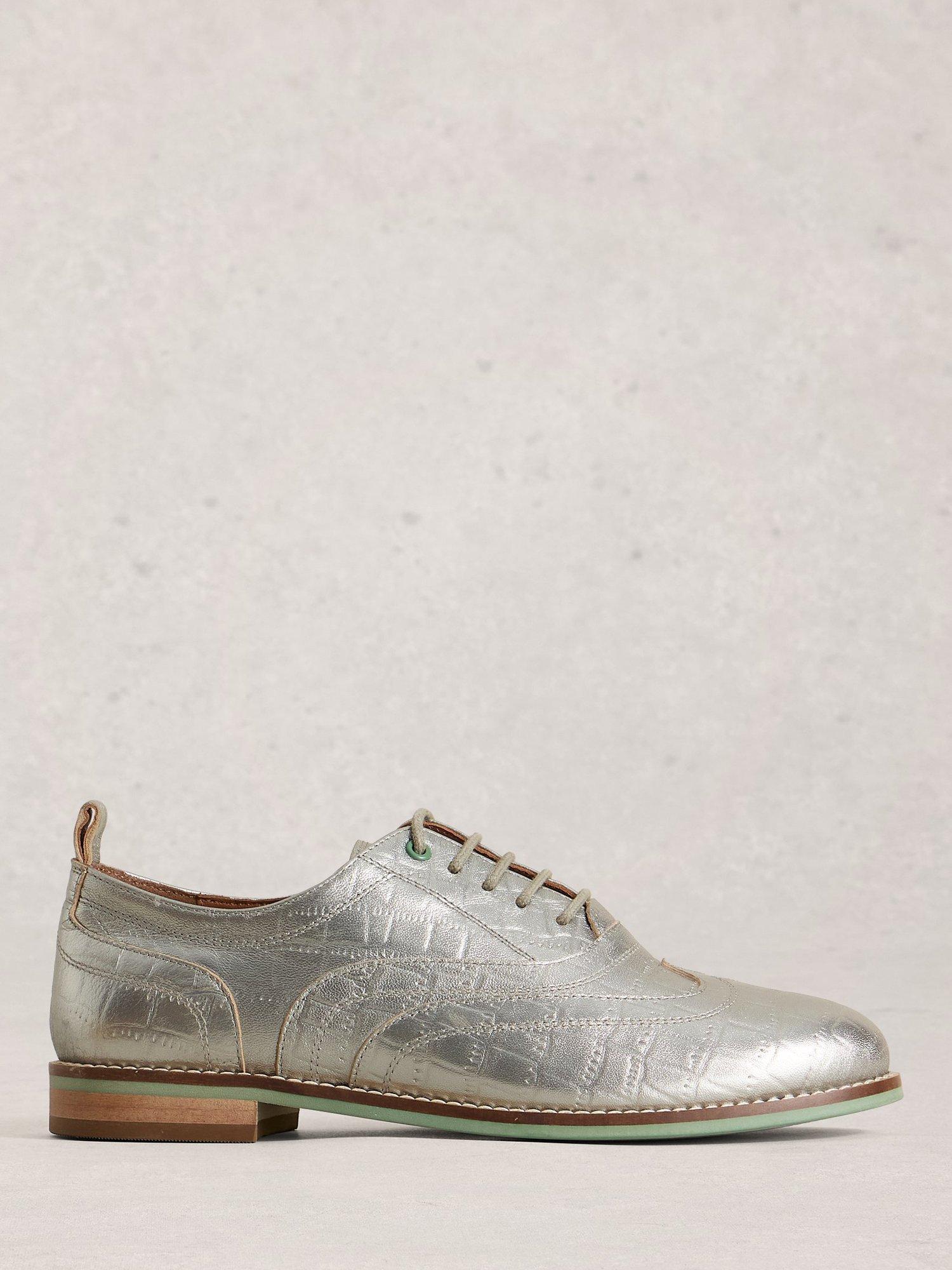 Product image 1 of 4, which shows White Stuff Thistle Leather Brogues, Silver, 3.5
