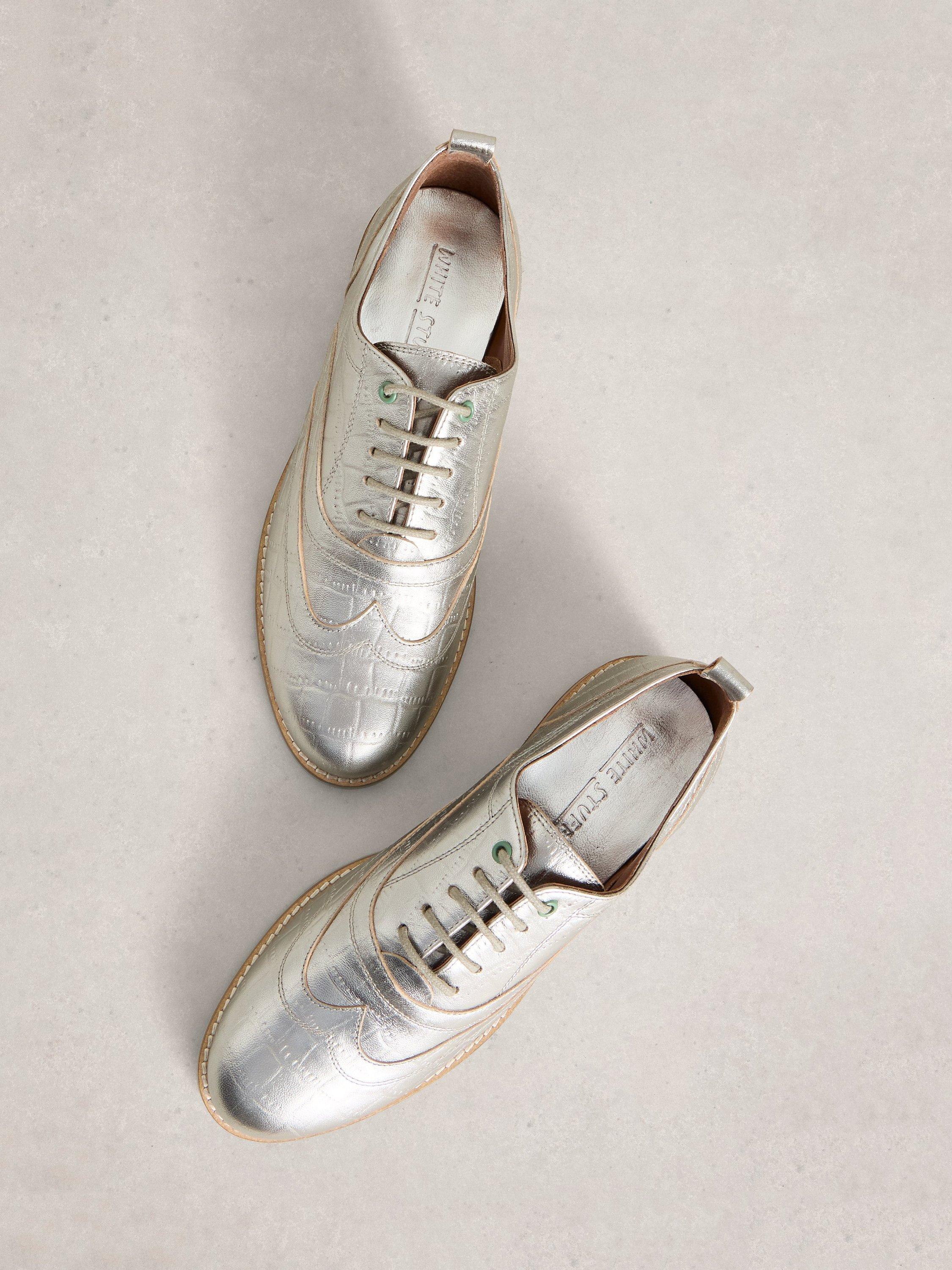 Product image 3 of 4, which shows White Stuff Thistle Leather Brogues, Silver, 3.5