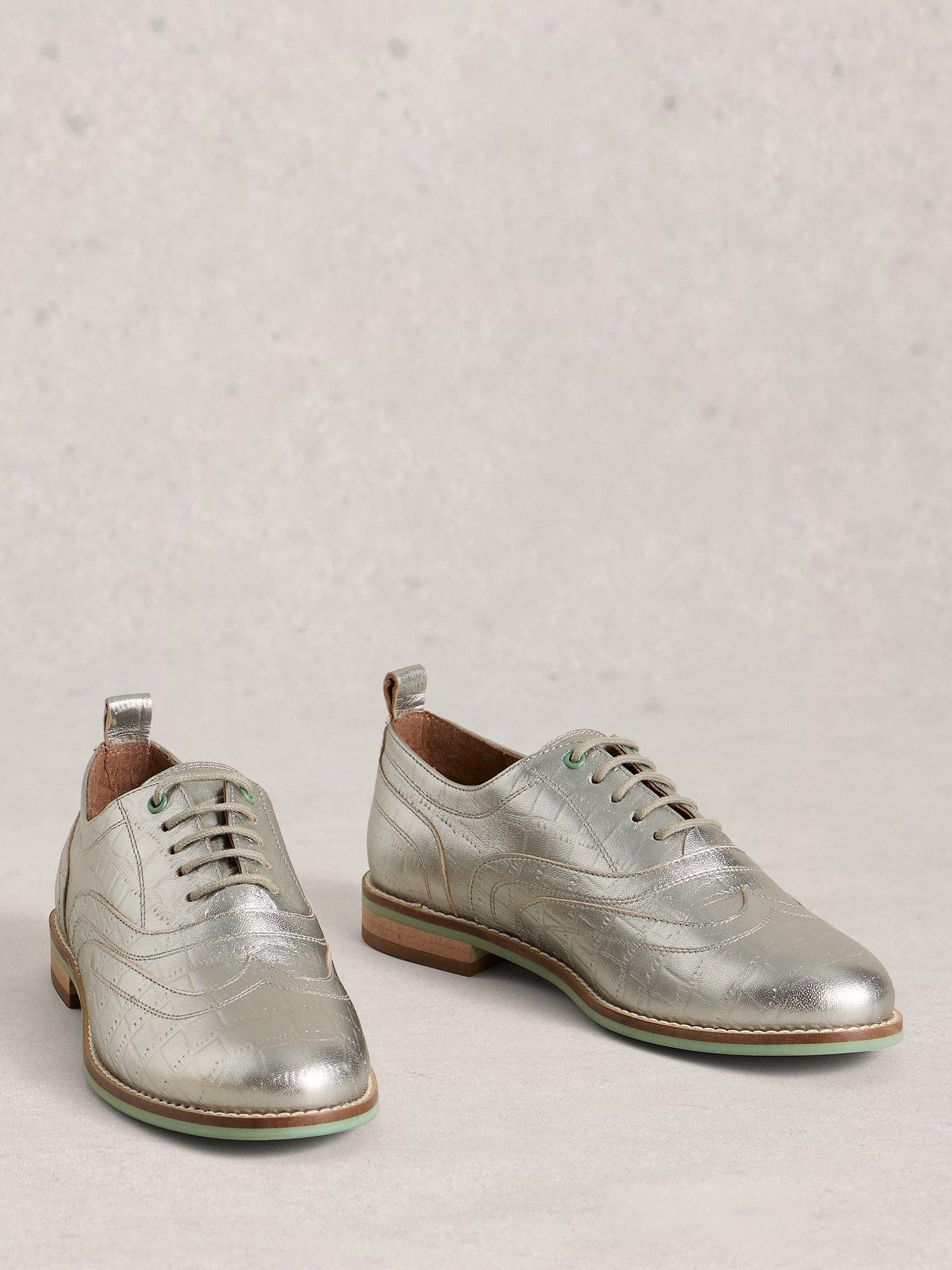 Product image 4 of 4, which shows White Stuff Thistle Leather Brogues, Silver, 3.5