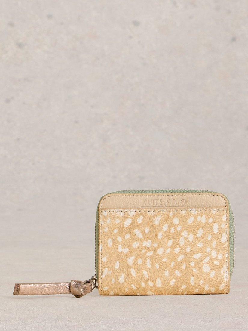 Product image 1 of 4, which shows White Stuff Cerys Leather Zip-Around Purse, Natural/Multi