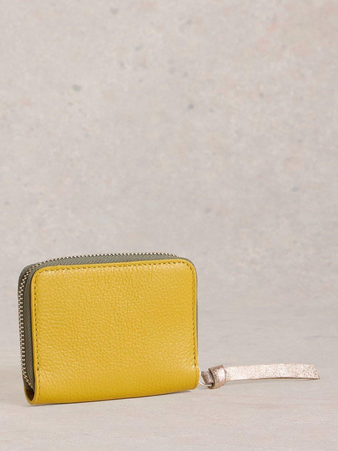 Product image 2 of 4, which shows White Stuff Cerys Leather Zip-Around Purse, Yellow/Multi