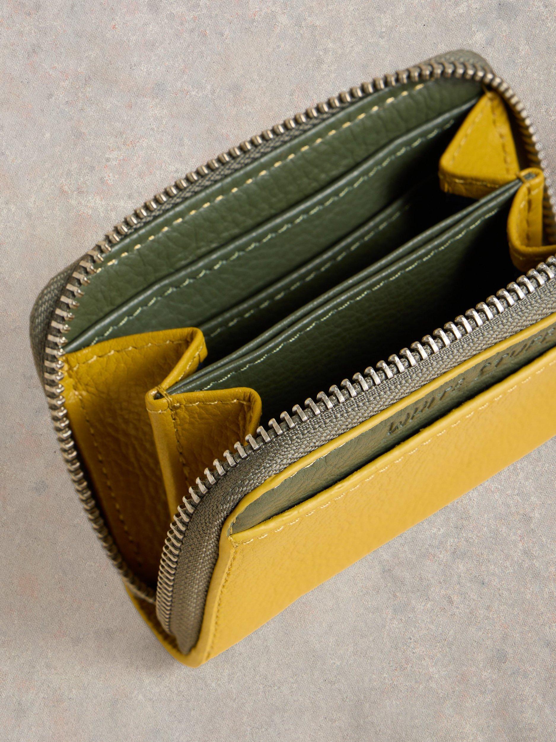 Product image 3 of 4, which shows White Stuff Cerys Leather Zip-Around Purse, Yellow/Multi