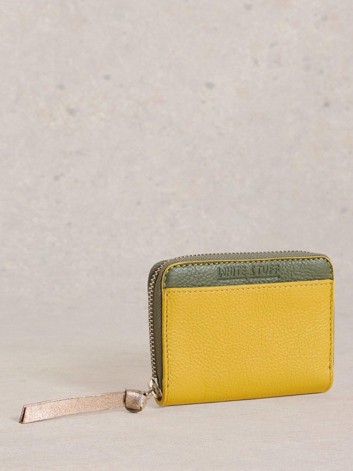 Product image 4 of 4, which shows White Stuff Cerys Leather Zip-Around Purse, Yellow/Multi