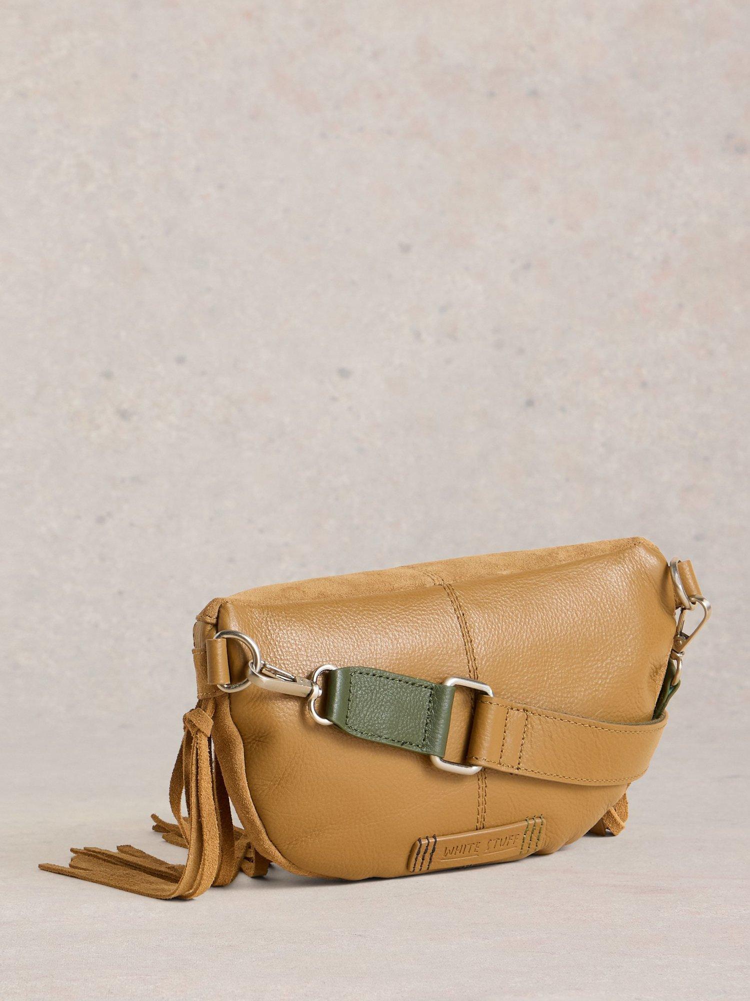 Product image 2 of 4, which shows White Stuff Leather Fringe Mini Crossbody Bag, Light Tan
