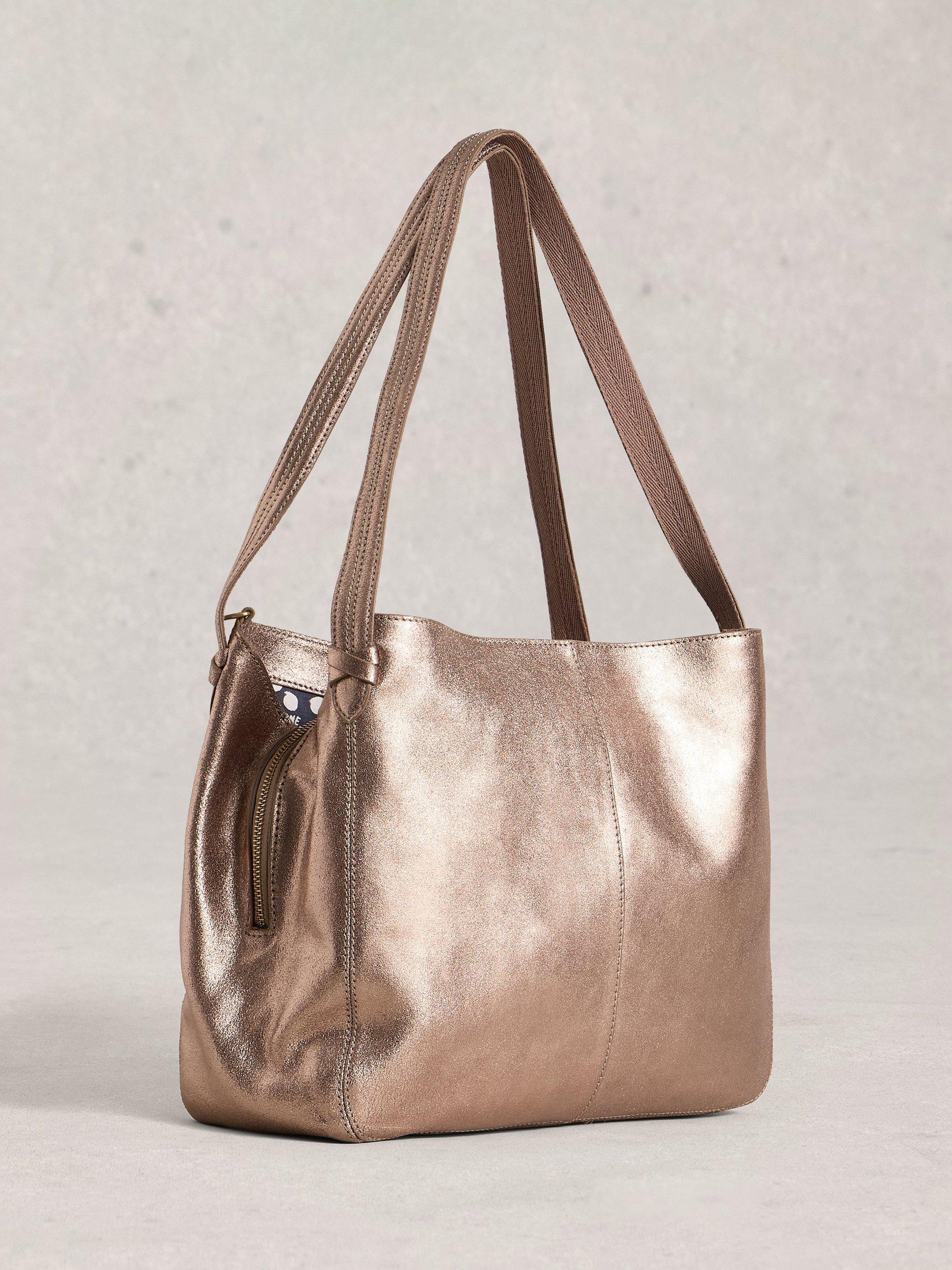 Product image 2 of 3, which shows White Stuff Hettie Leather Tote Bag, Gold Metallic