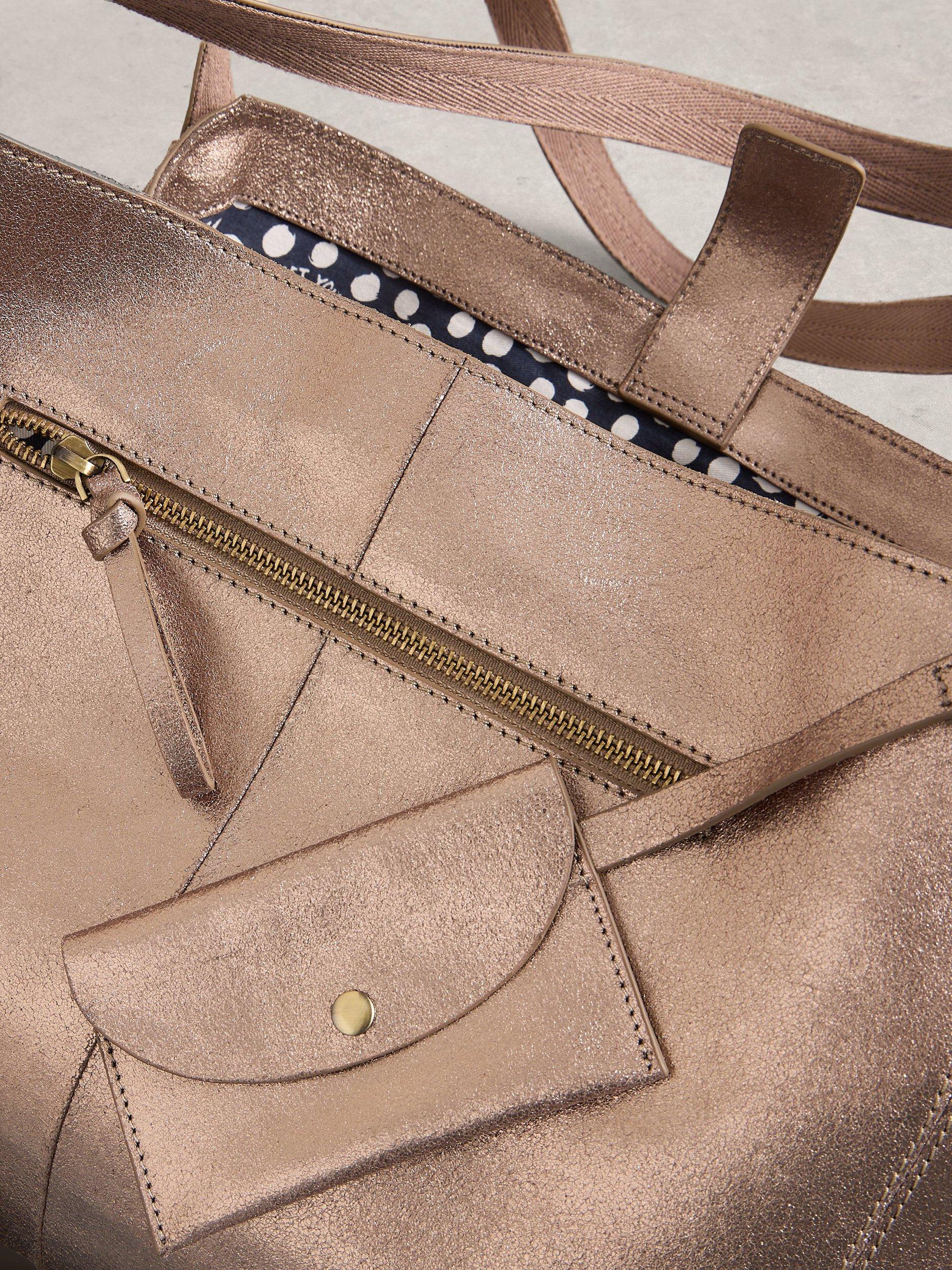 Product image 3 of 3, which shows White Stuff Hettie Leather Tote Bag, Gold Metallic