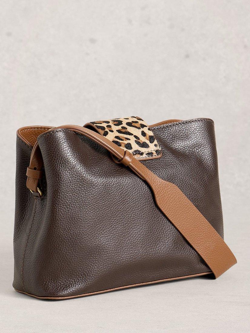 Product image 2 of 4, which shows White Stuff Tabby Animal Print Closure Leather Cross Body Bag, Brown/Multi, One Size