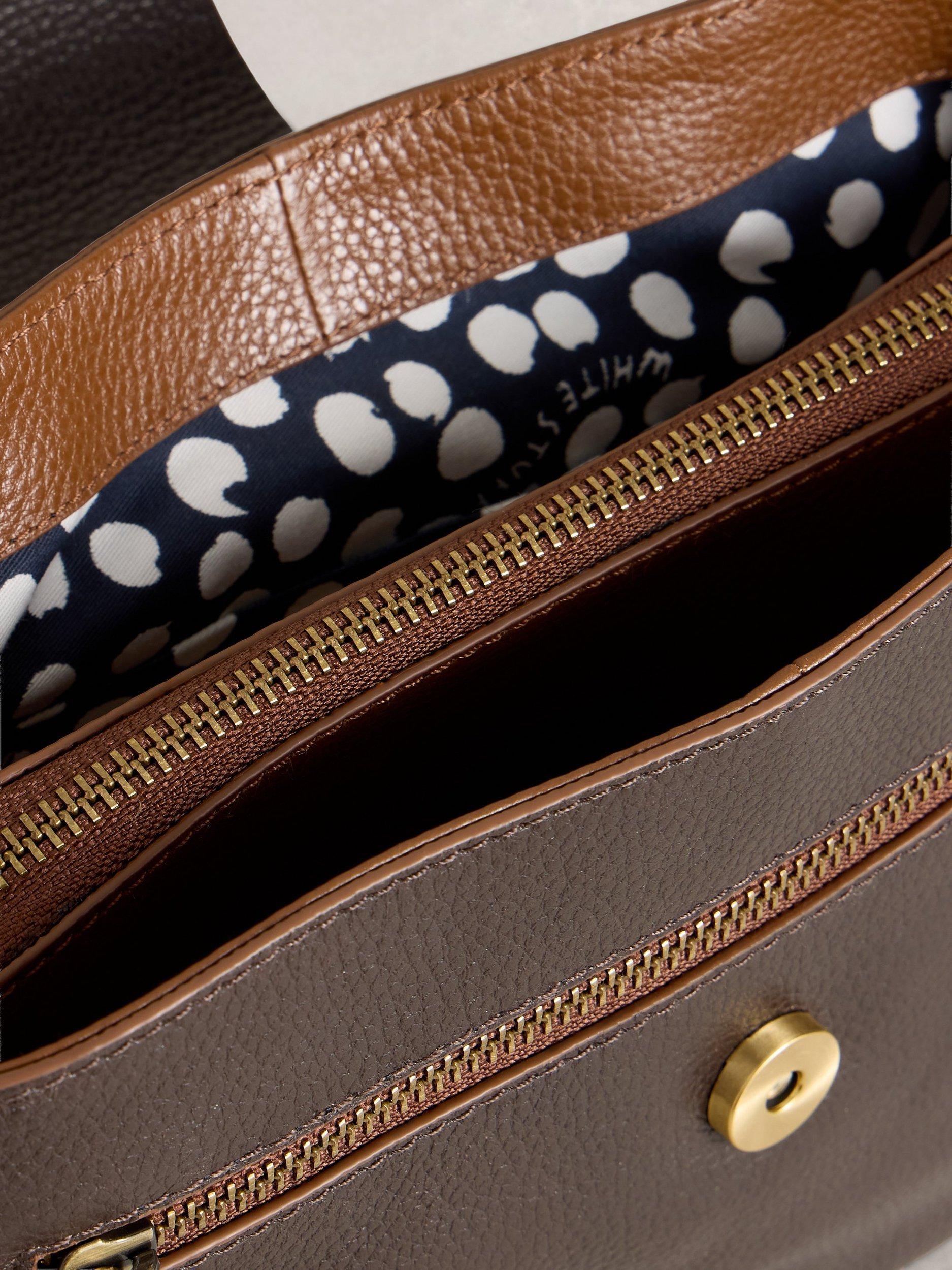 Product image 3 of 4, which shows White Stuff Tabby Animal Print Closure Leather Cross Body Bag, Brown/Multi, One Size