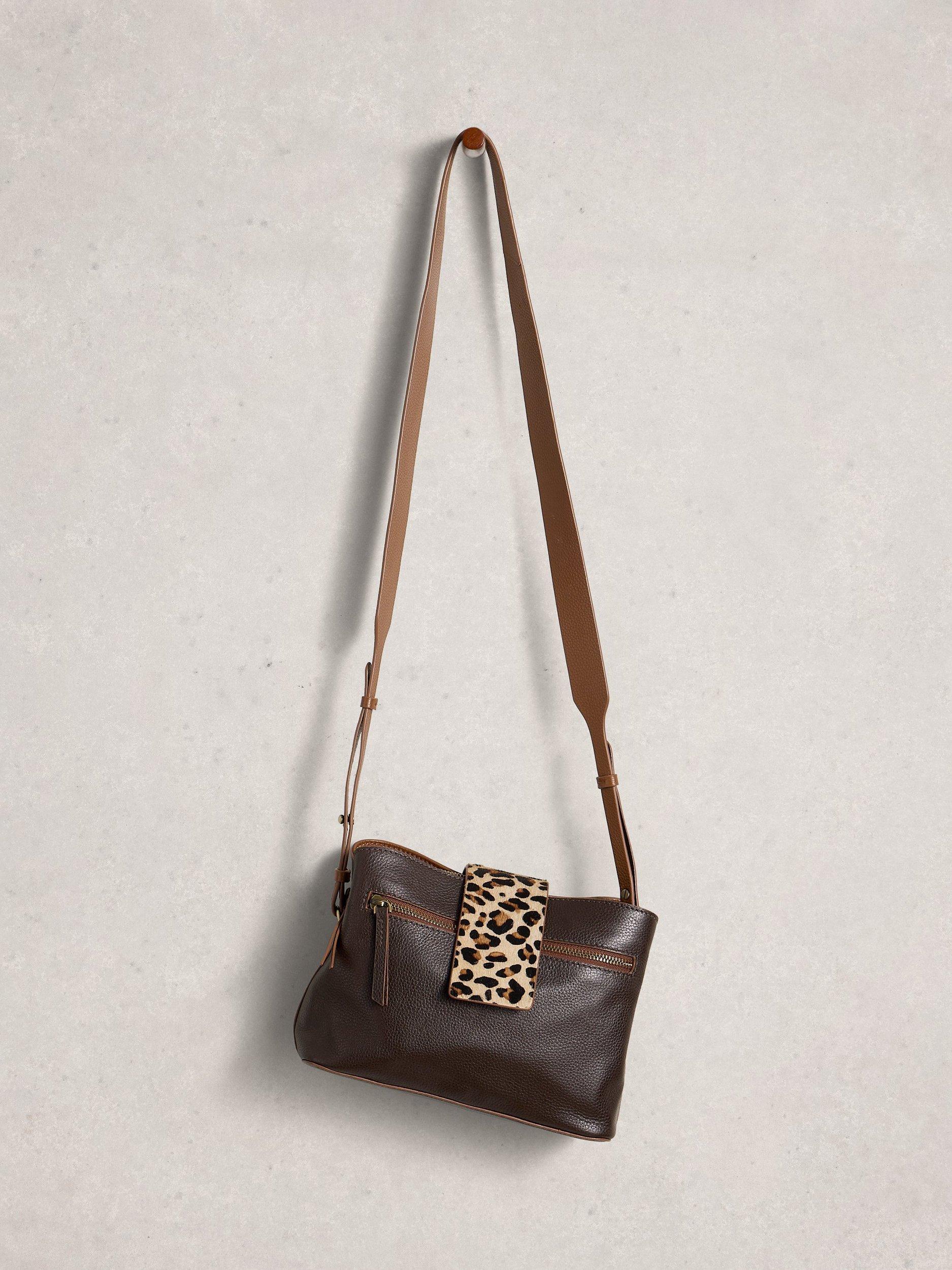 Product image 4 of 4, which shows White Stuff Tabby Animal Print Closure Leather Cross Body Bag, Brown/Multi, One Size
