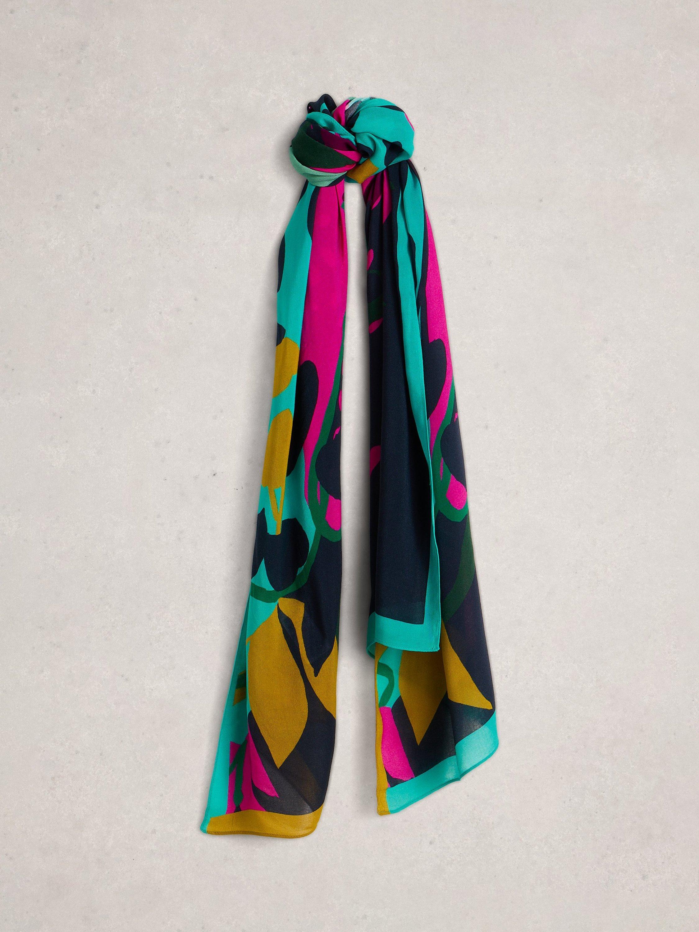 Product image 1 of 3, which shows White Stuff Sophie Graphic Floral Scarf, Purple/Multi, One Size