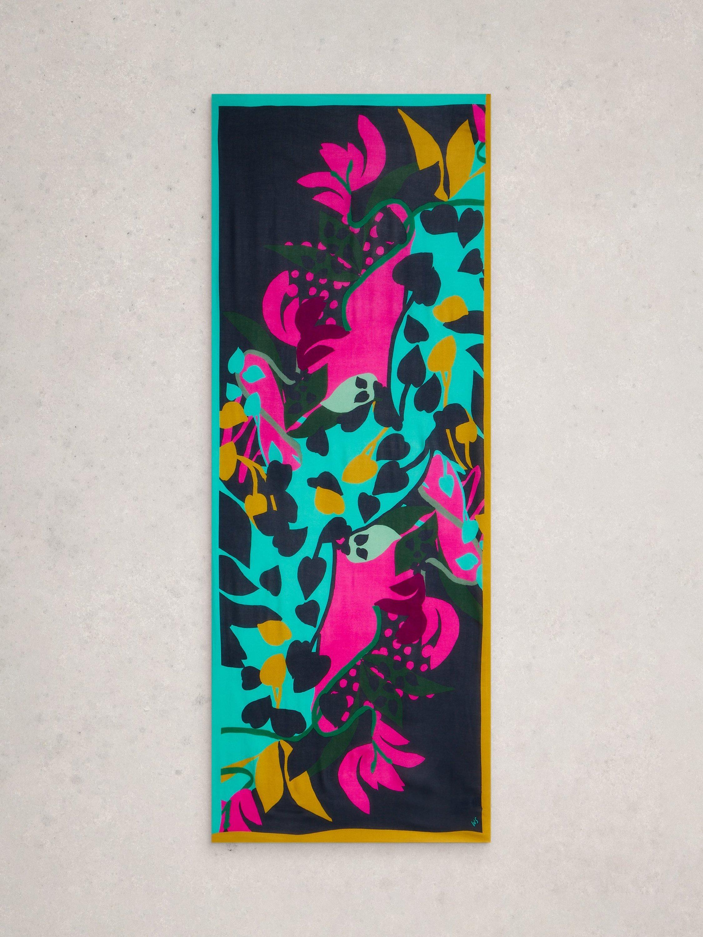 Product image 2 of 3, which shows White Stuff Sophie Graphic Floral Scarf, Purple/Multi, One Size
