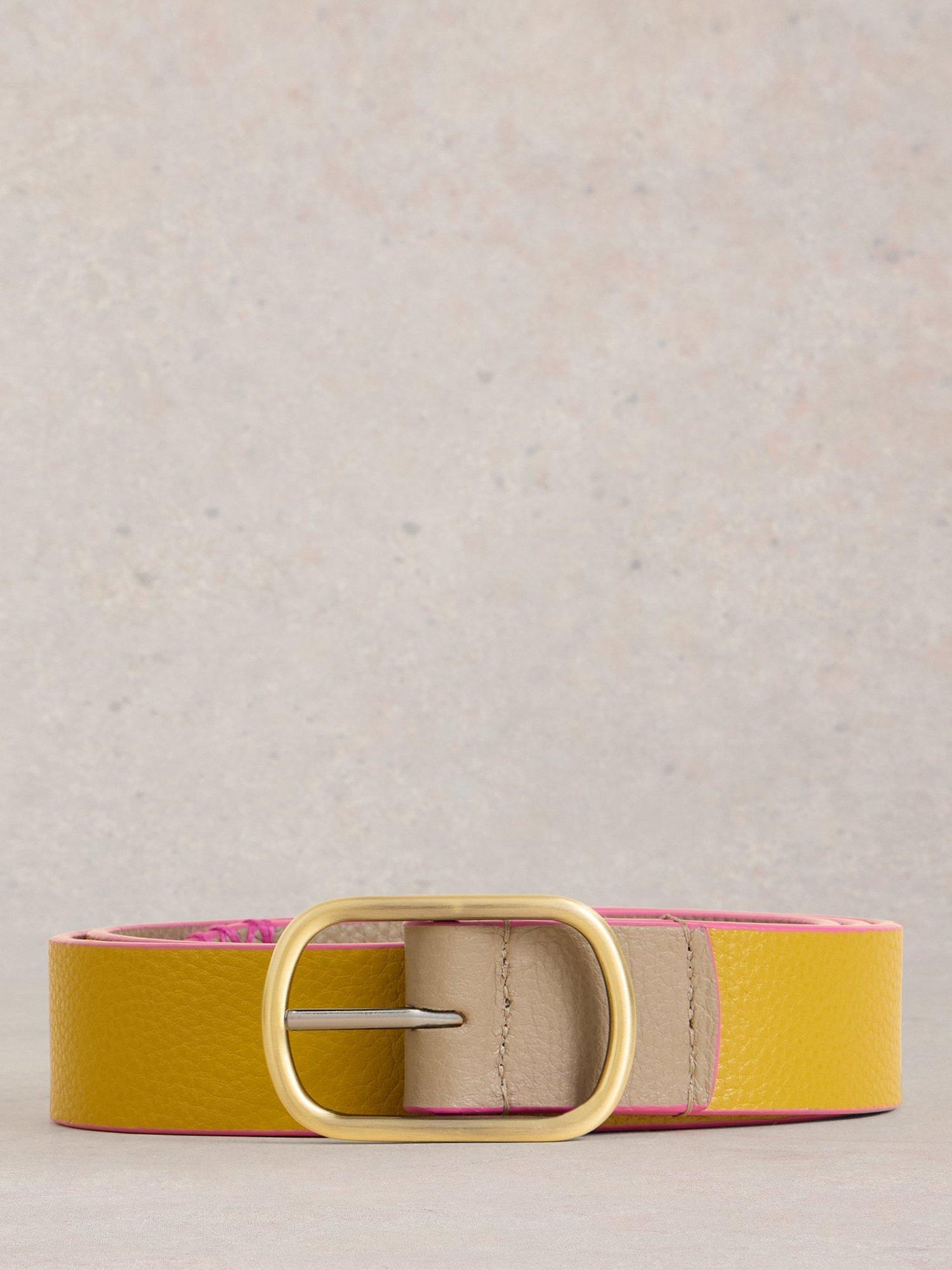 Product image 1 of 3, which shows White Stuff Reversible Leather Belt, Yellow/Multi, S-M
