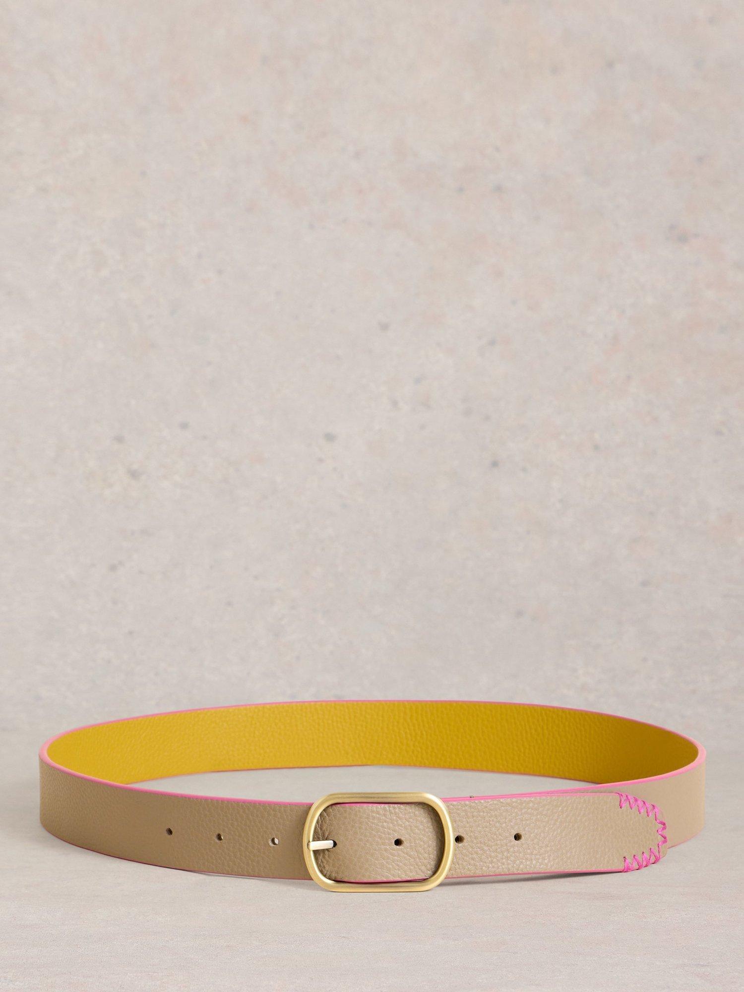 Product image 2 of 3, which shows White Stuff Reversible Leather Belt, Yellow/Multi, S-M