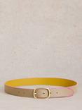 White Stuff Reversible Leather Belt, Yellow/Multi