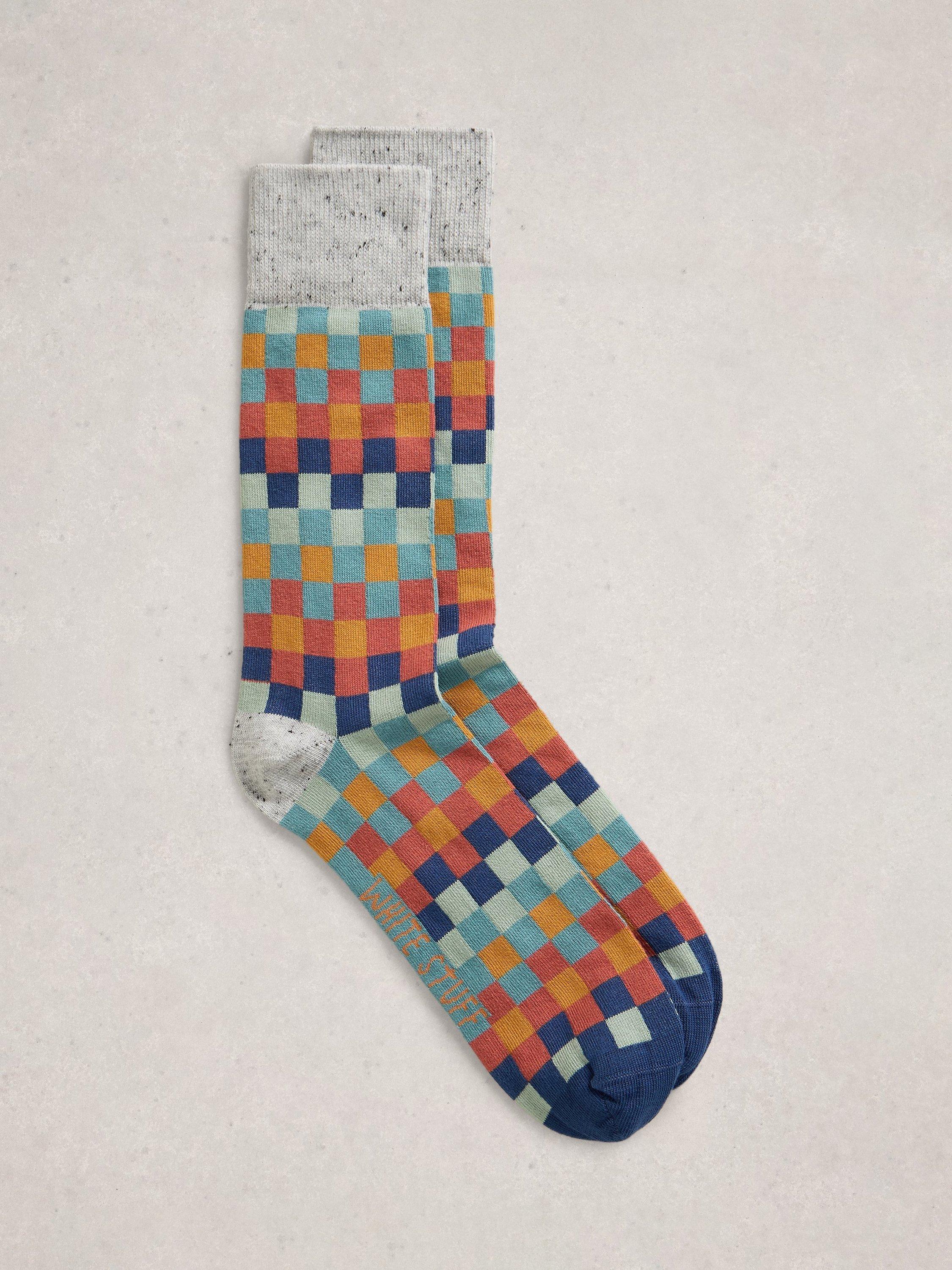 Product image 1 of 2, which shows White Stuff Patterned Cotton Blend Socks, Orange/Multi, 7-8.5