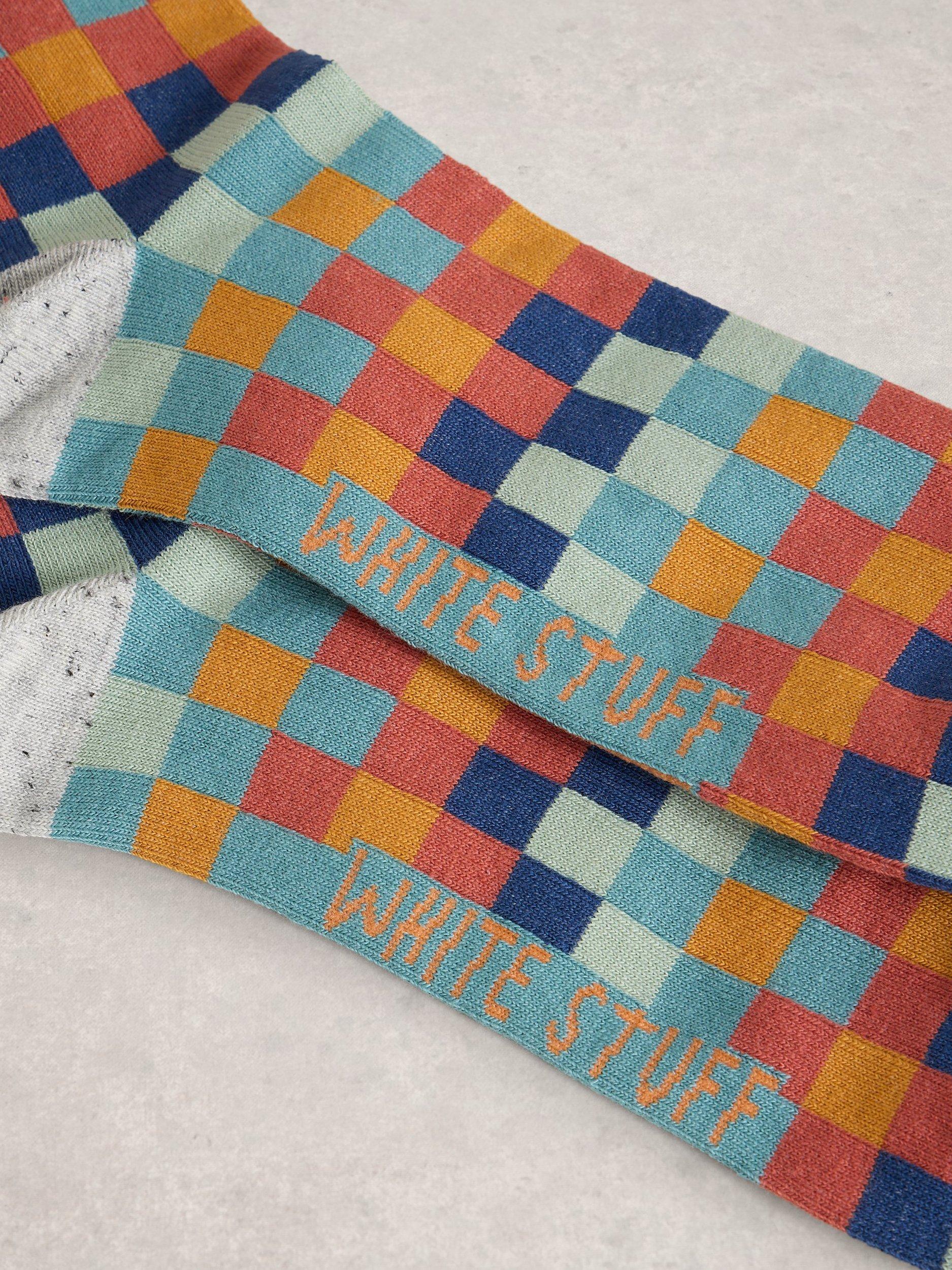 Product image 2 of 2, which shows White Stuff Patterned Cotton Blend Socks, Orange/Multi, 7-8.5