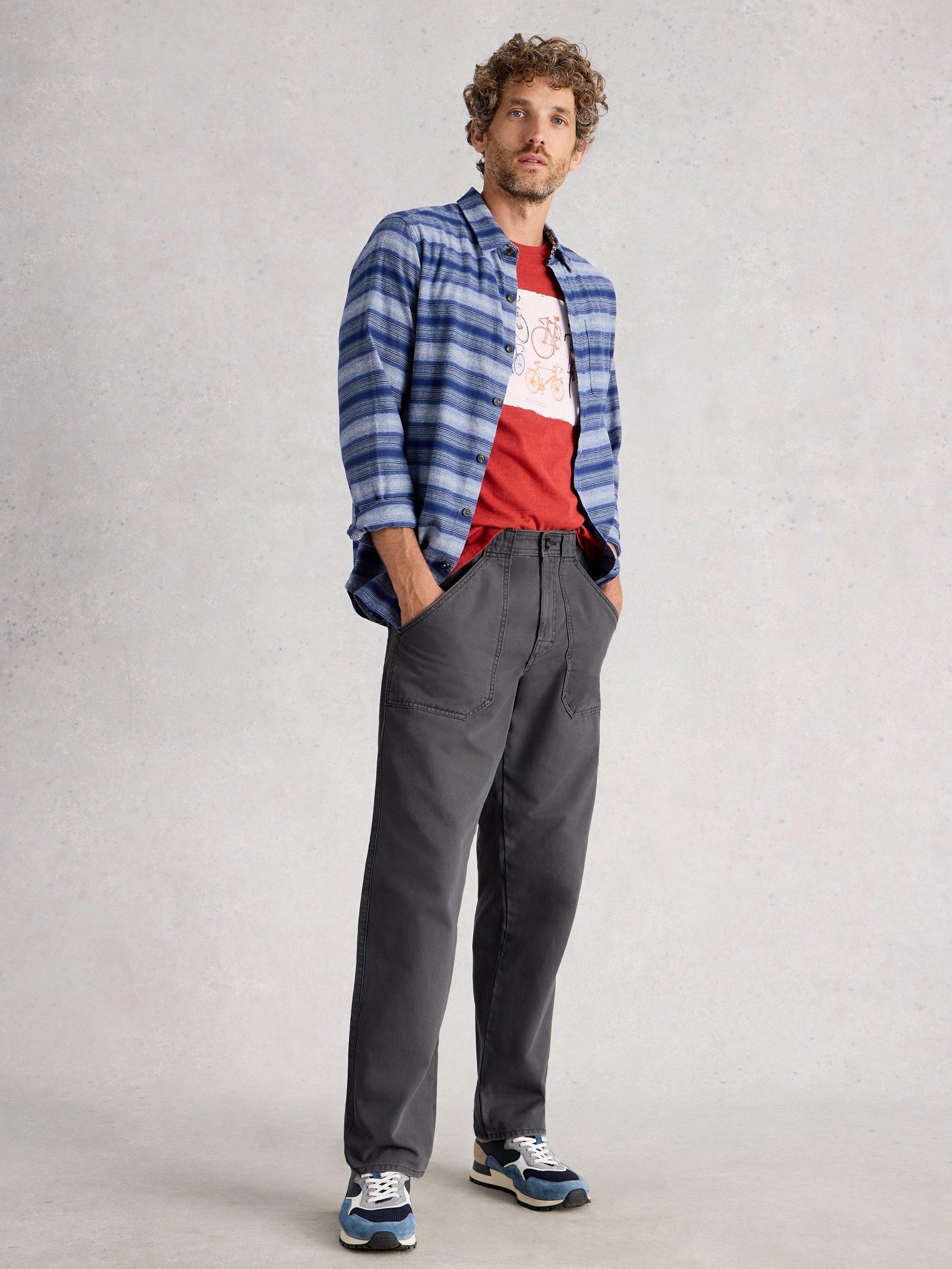 Product image 1 of 6, which shows White Stuff Crantock Straight Cotton Chino Trousers, Dark Grey, 30S