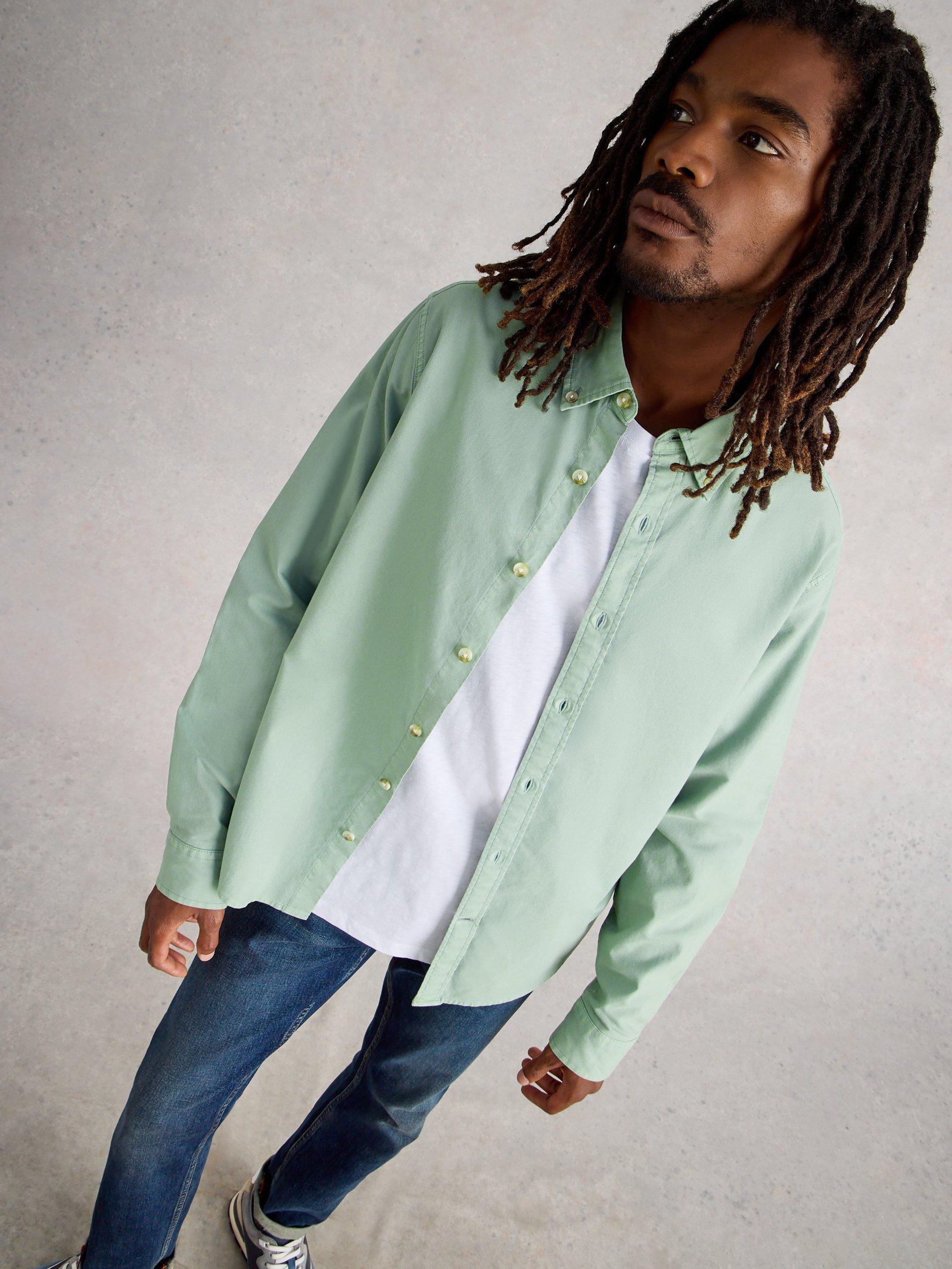 Product image 3 of 6, which shows White Stuff Bruton Long Sleeve Cotton Shirt, Light Green, S