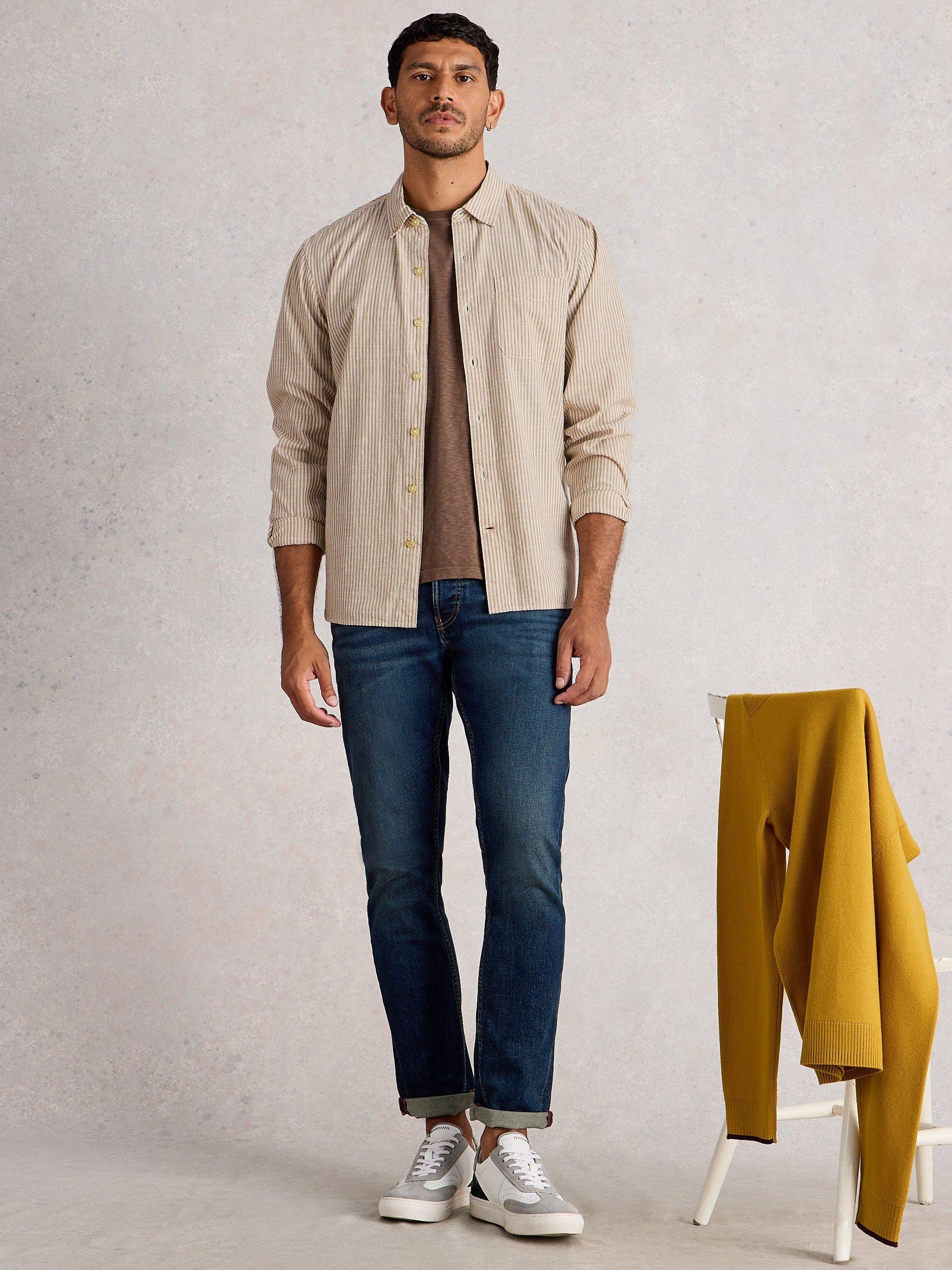 Product image 1 of 6, which shows White Stuff Cotton Regular Fit Stripe Shirt, Light Natural, XS