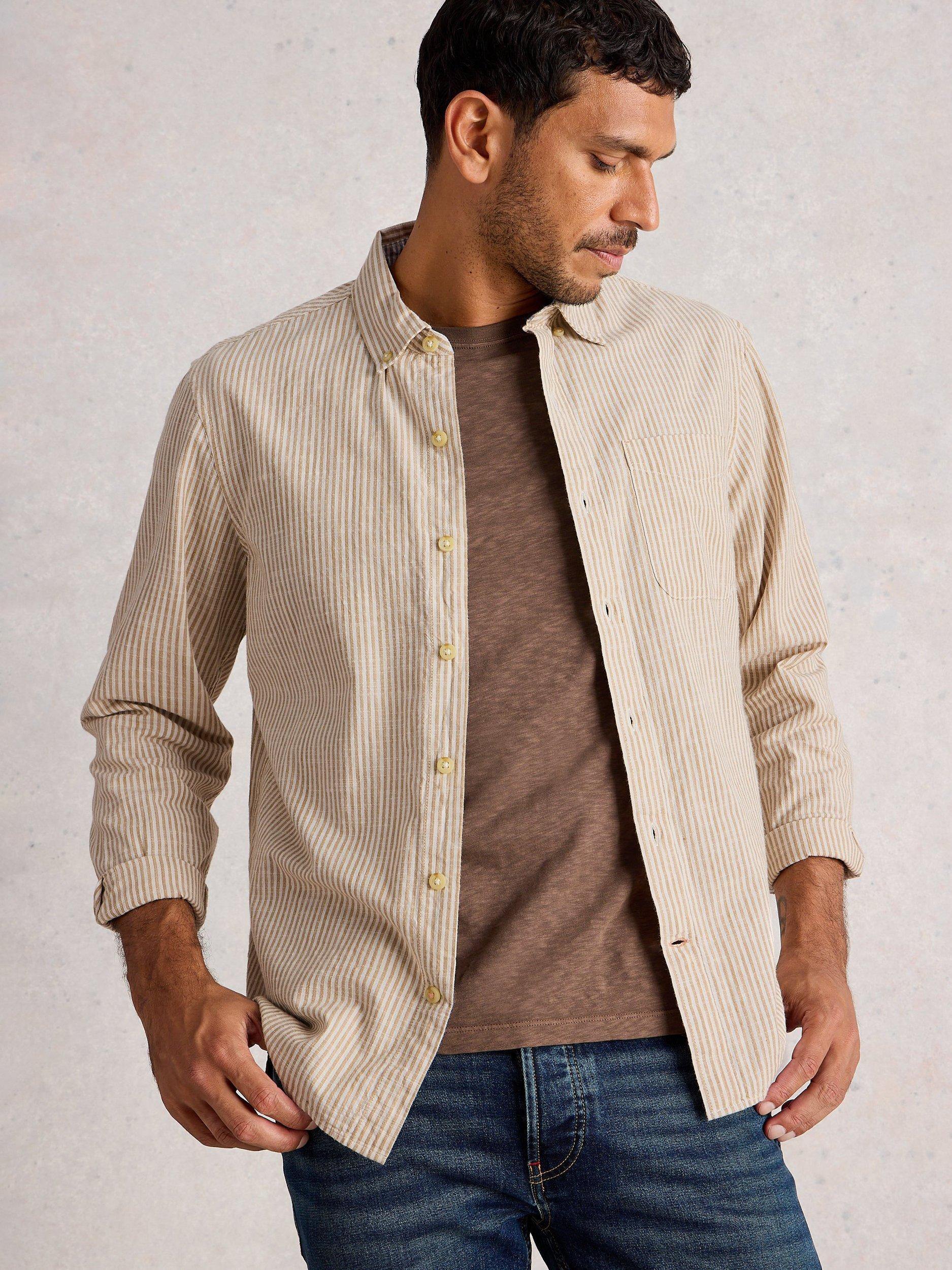 Product image 3 of 6, which shows White Stuff Cotton Regular Fit Stripe Shirt, Light Natural, XS