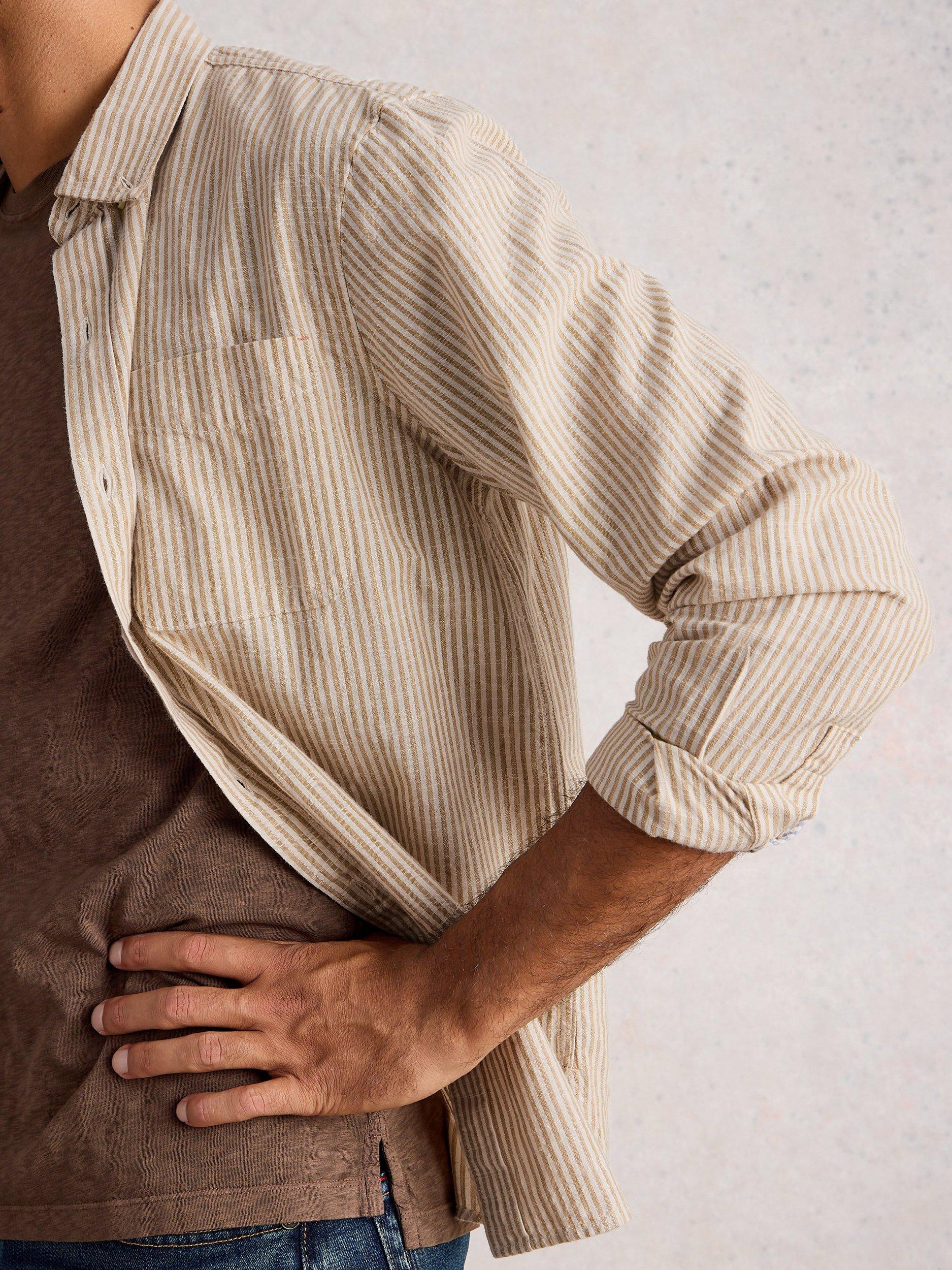 Product image 4 of 6, which shows White Stuff Cotton Regular Fit Stripe Shirt, Light Natural, XS