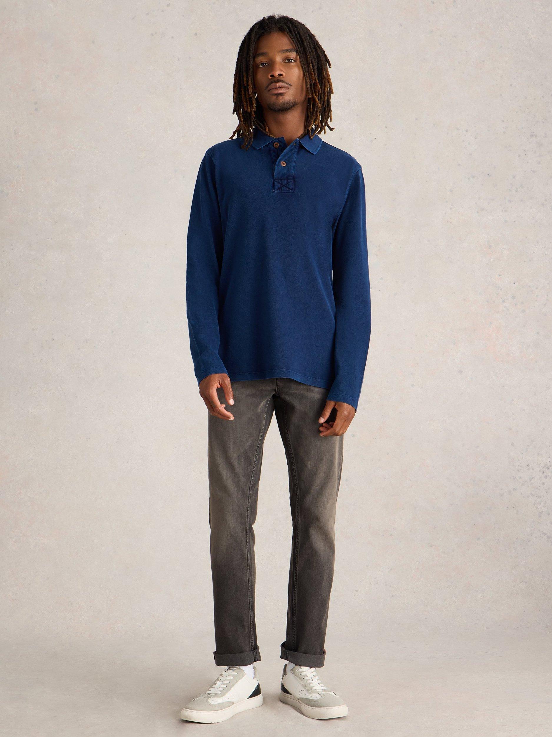 Product image 1 of 6, which shows White Stuff Long Sleeve Utility Polo Shirt, Deep Blue, M Reg