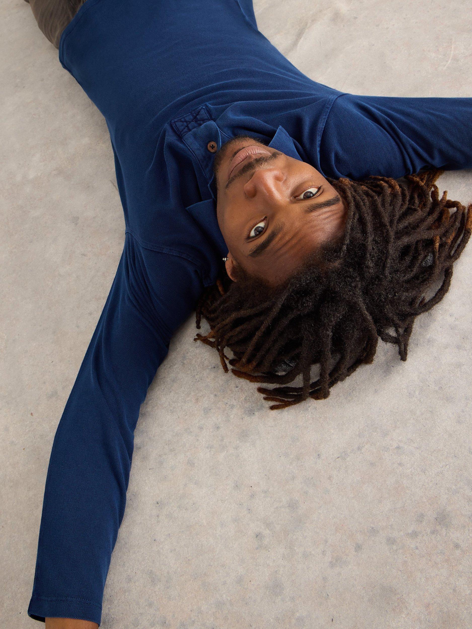 Product image 4 of 6, which shows White Stuff Long Sleeve Utility Polo Shirt, Deep Blue, M Reg