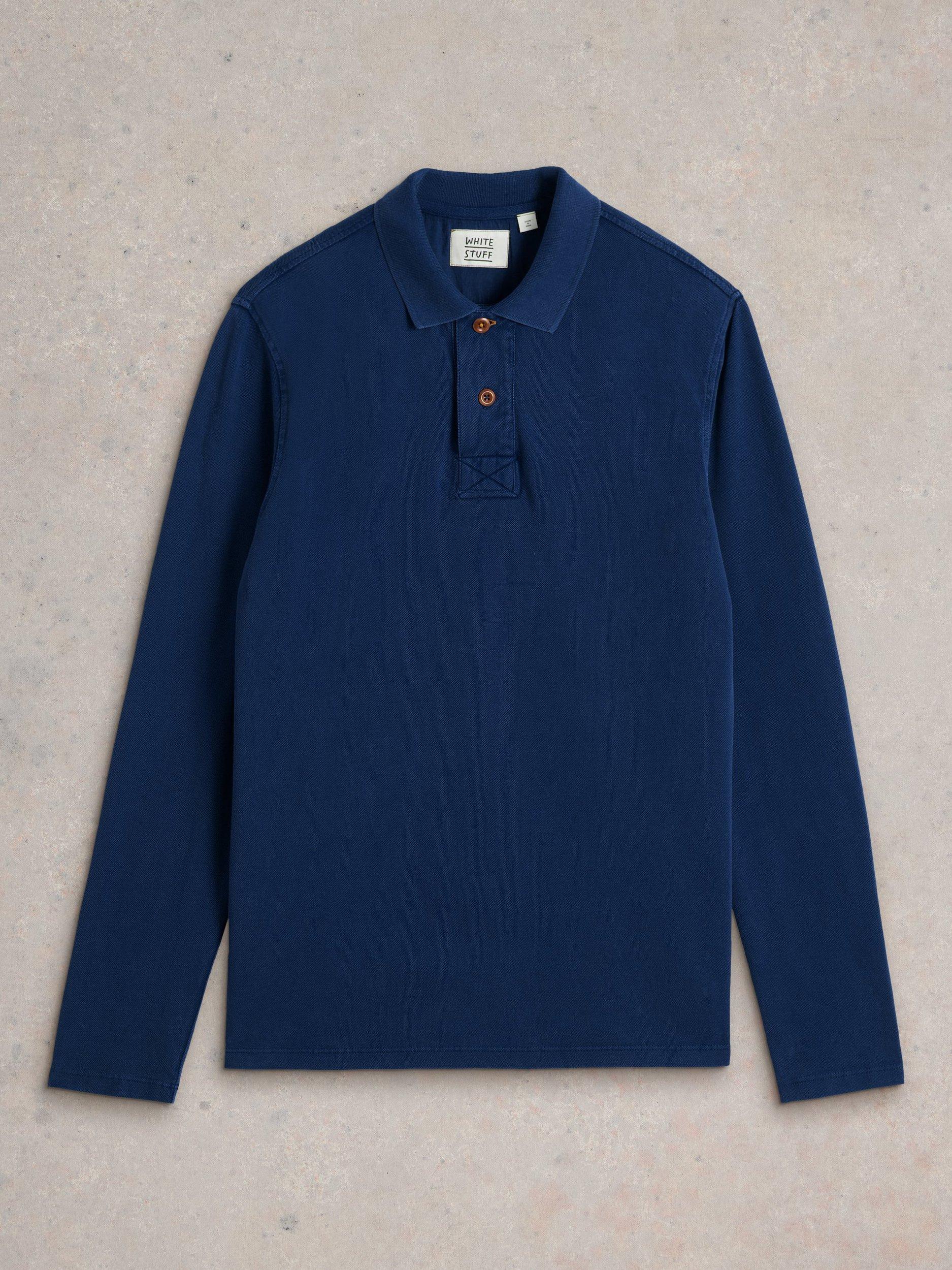 Product image 5 of 6, which shows White Stuff Long Sleeve Utility Polo Shirt, Deep Blue, M Reg